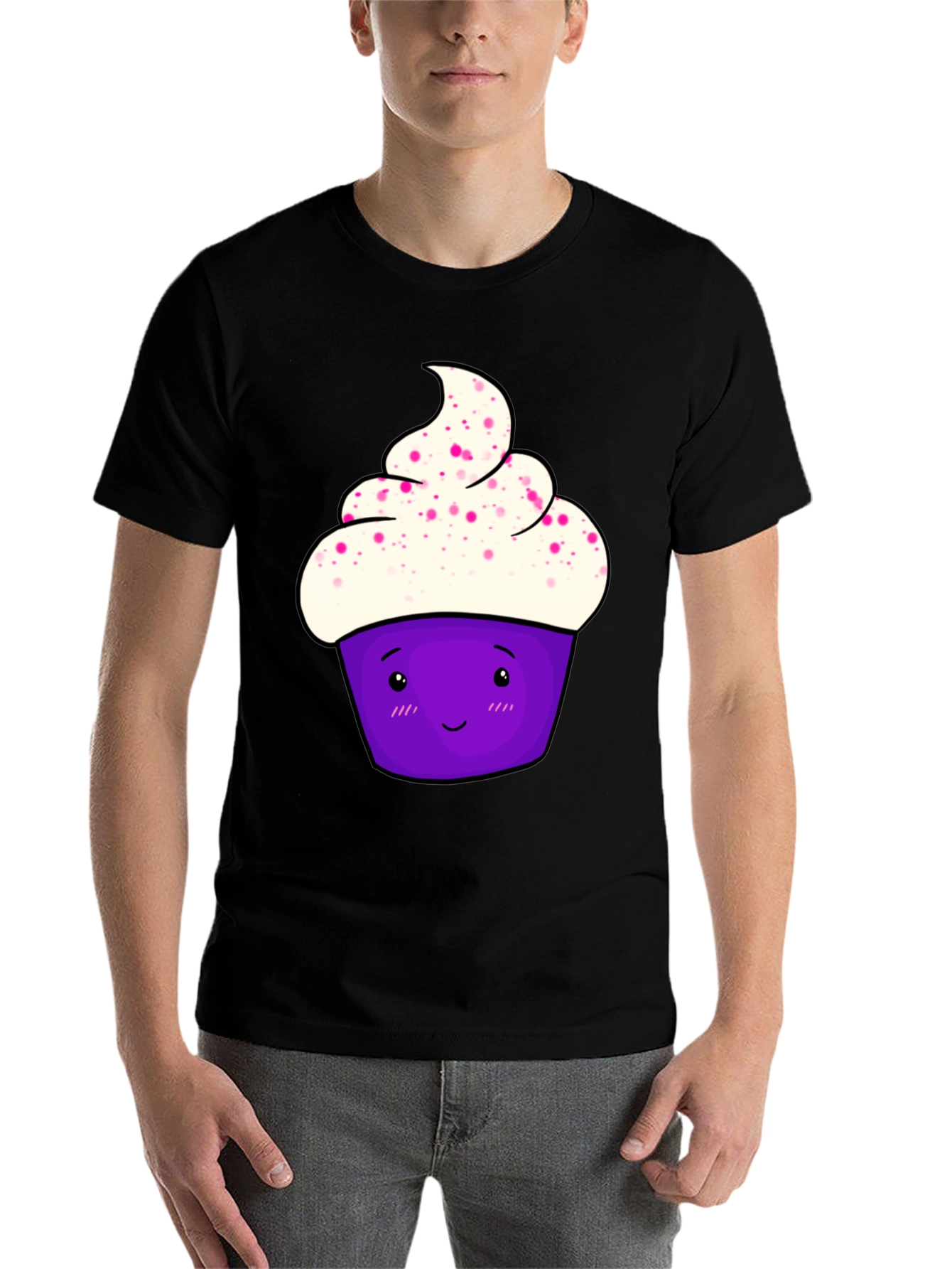 Black Cute Cupcake Graphic T-Shirt - Black Cotton Tee view 7