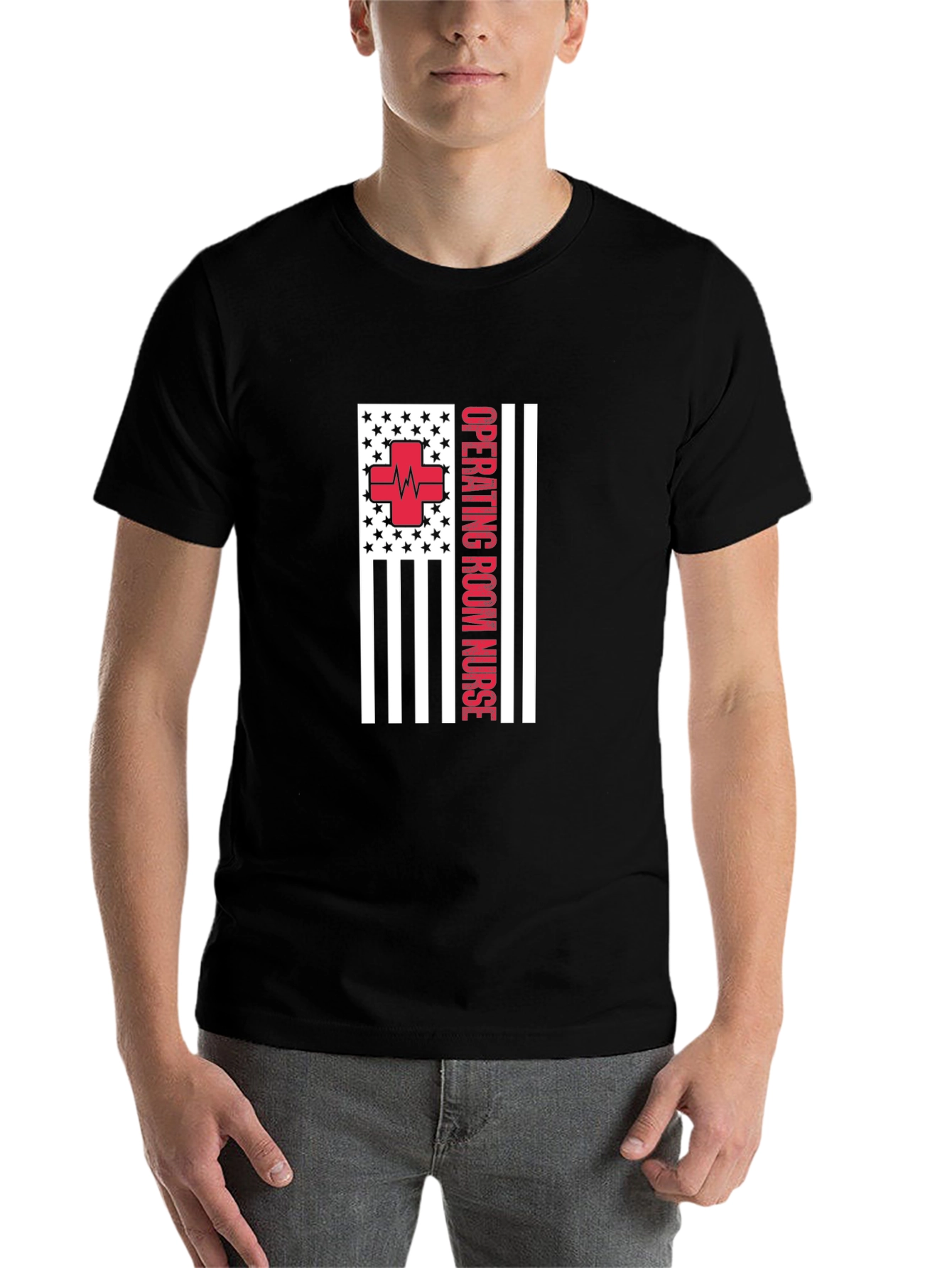 Black Operating Room Nurse American Flag Tee view 7