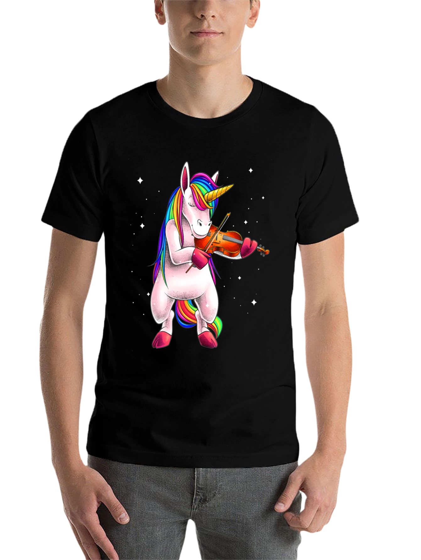 Black Unicorn Playing Violin T-Shirt - Black view 7
