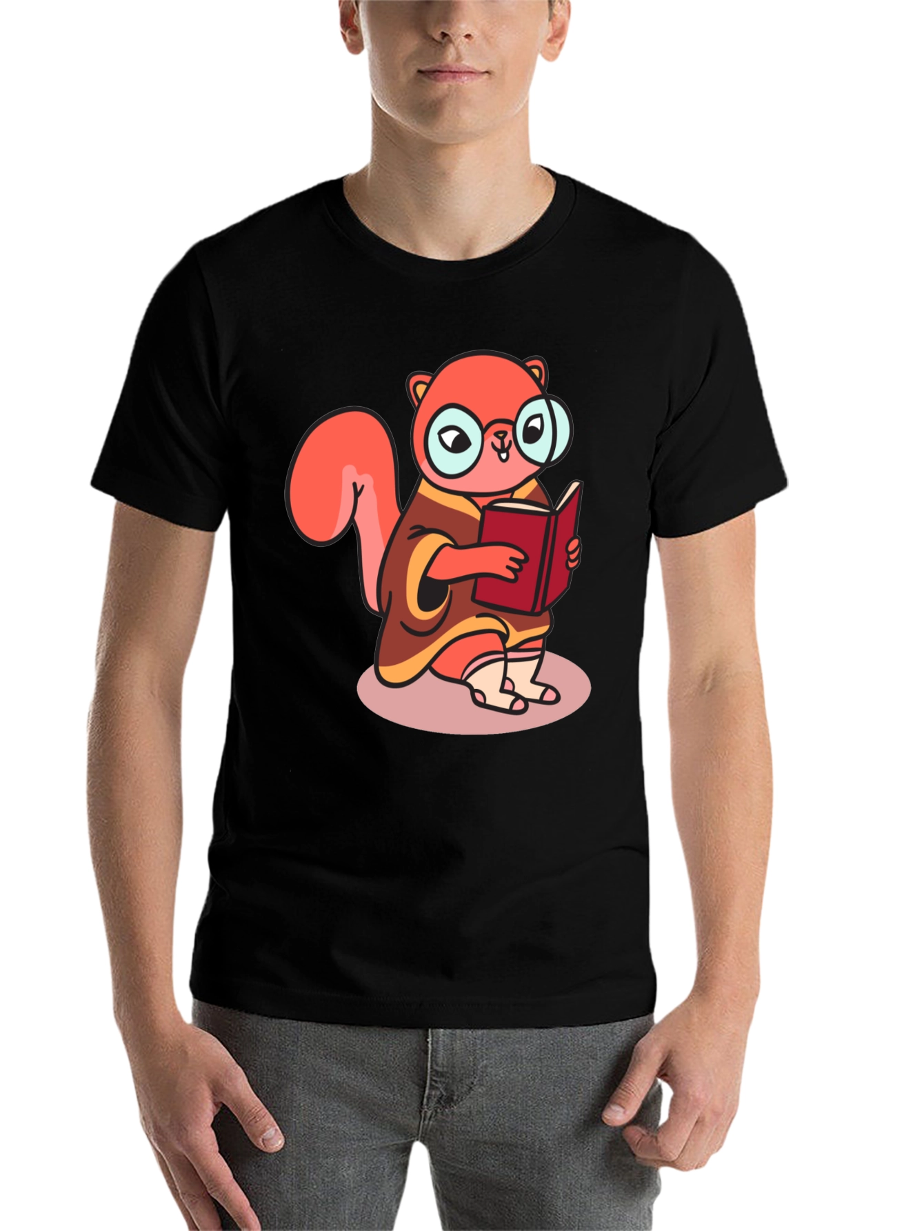 Black Bookish Squirrel Tee - Cartoon Animal Shirt view 7