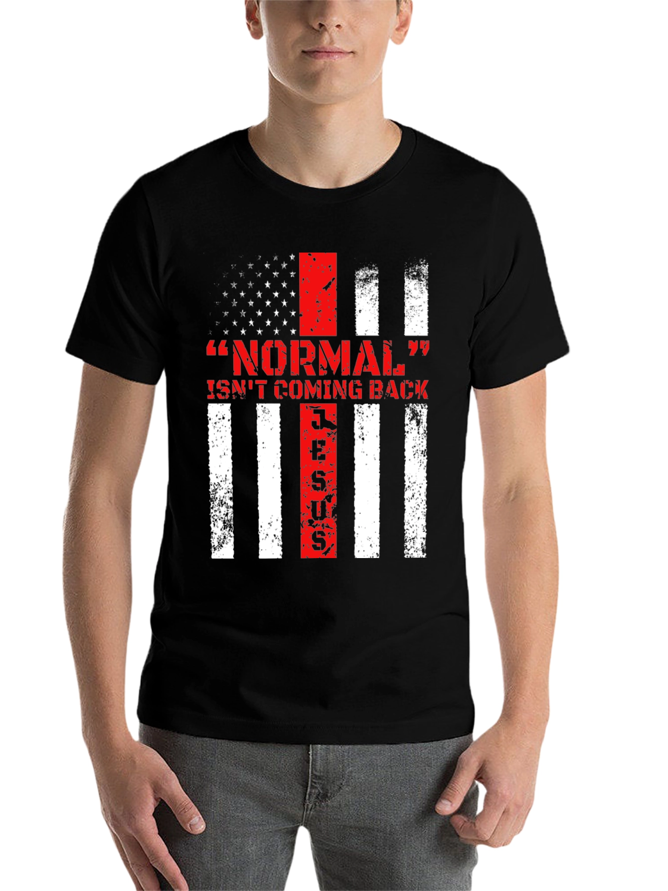 Black Normal Isn't Coming Back Jesus Patriotic T-Shirt view 7