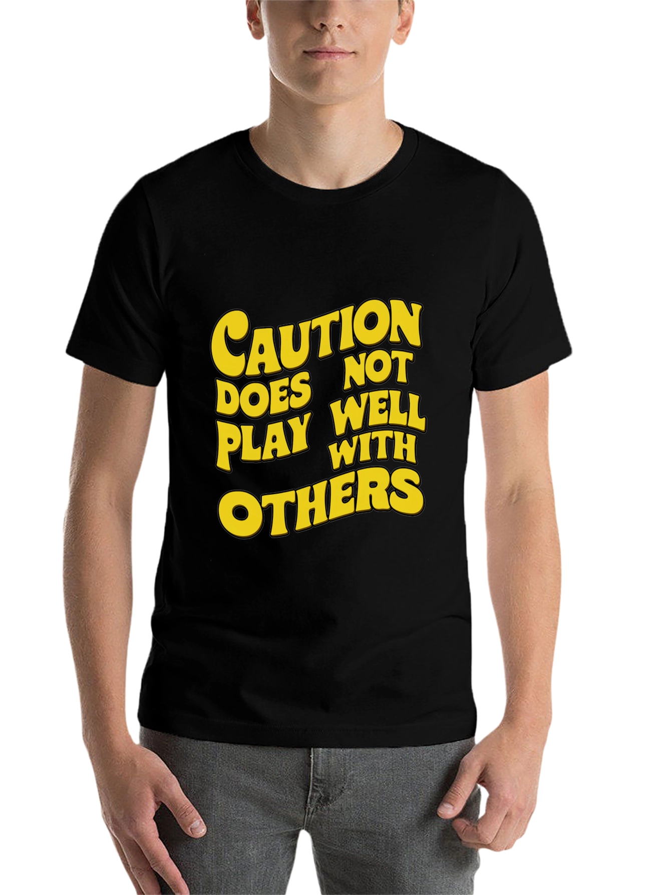 Black Caution: Does Not Play Well With Others T-Shirt view 7