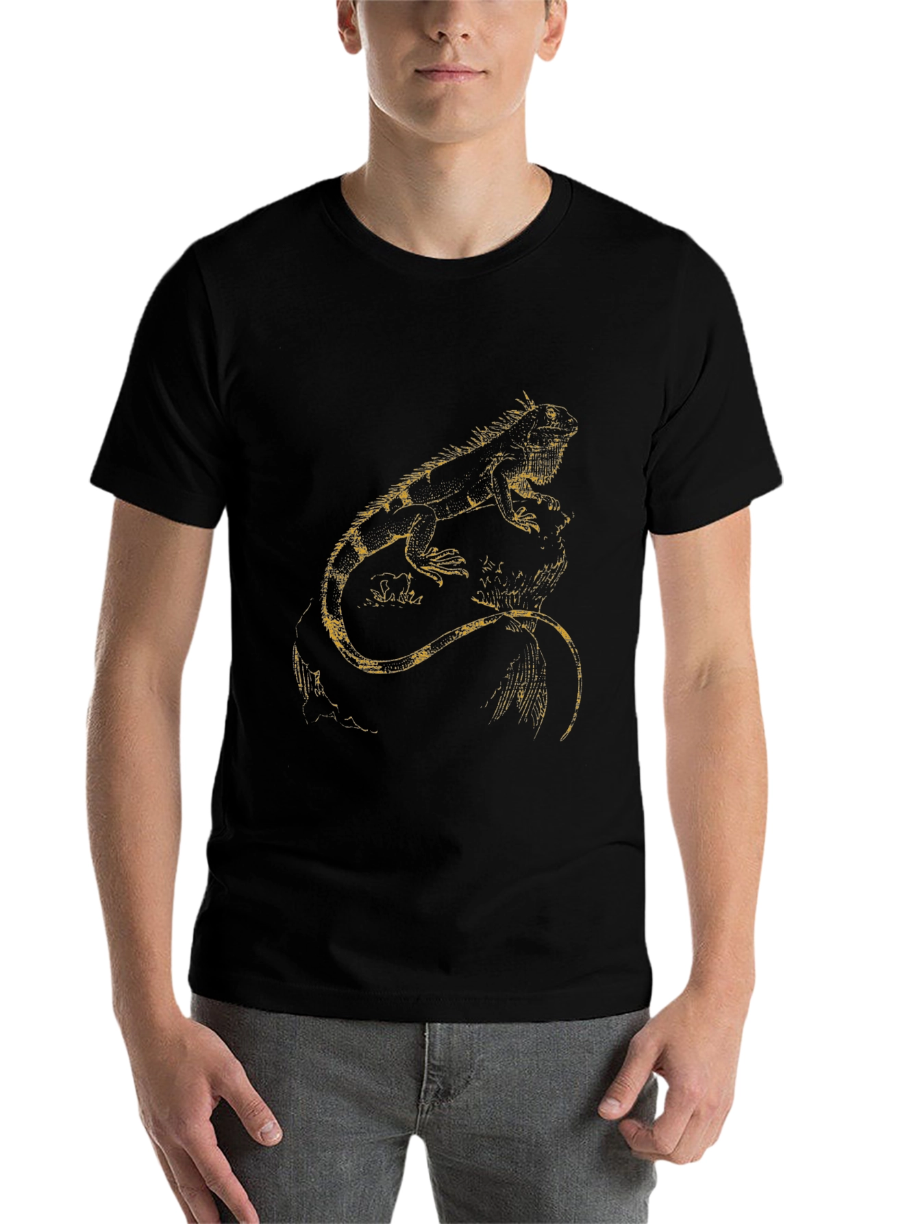 Black Black T-Shirt with Yellow Iguana Design view 7