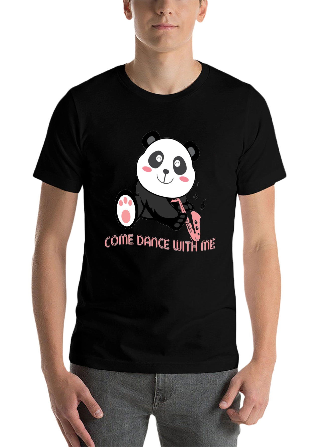 Black Panda Sax T-Shirt - "Come Dance With Me" Black Cotton Tee view 7