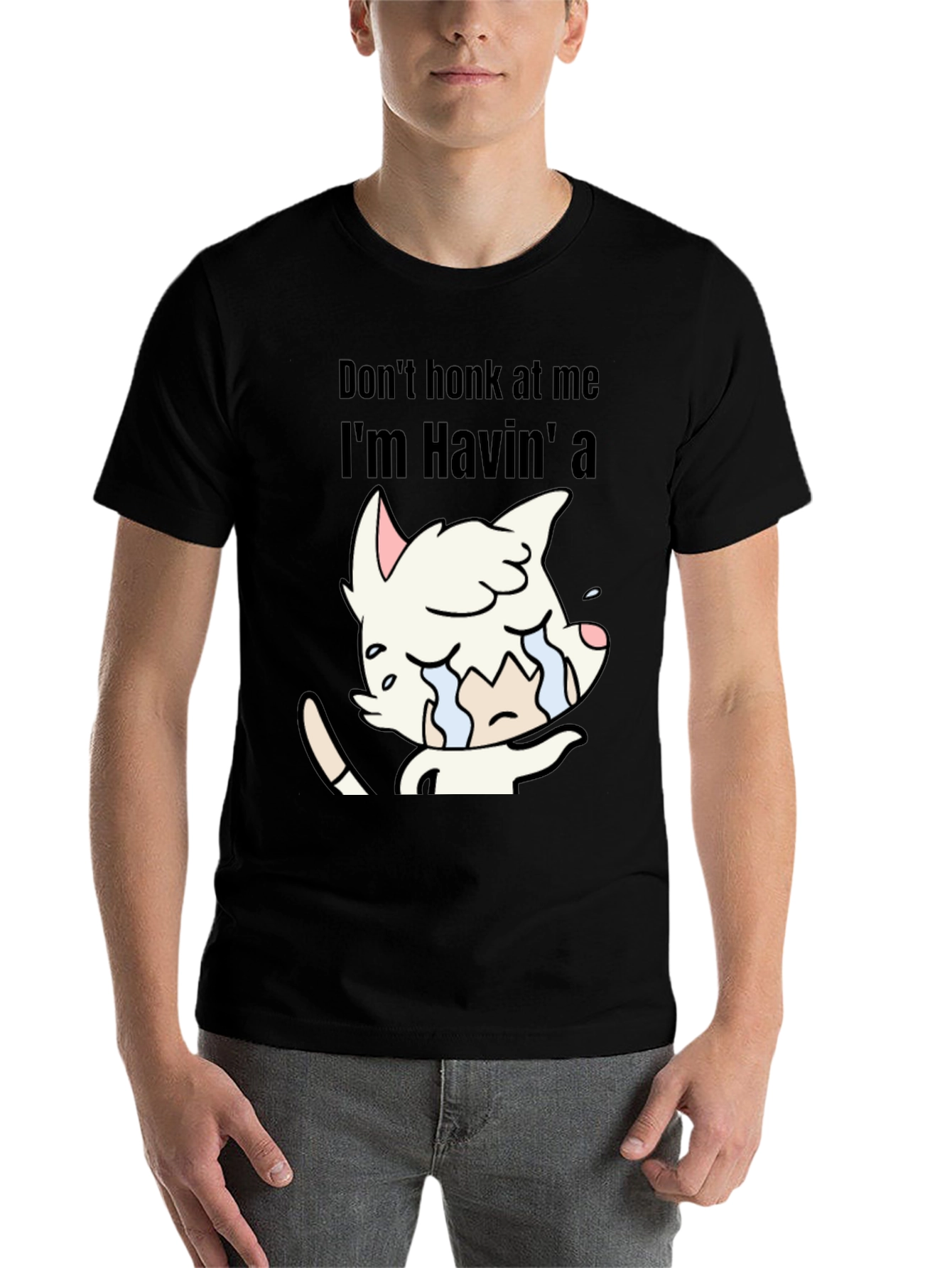 Black Don't Honk At Me Crying Cat T-Shirt view 7