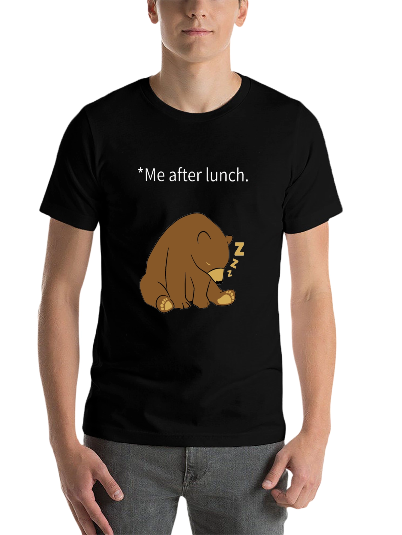 Black Funny Sleeping Bear Graphic Tee - Me After Lunch view 7