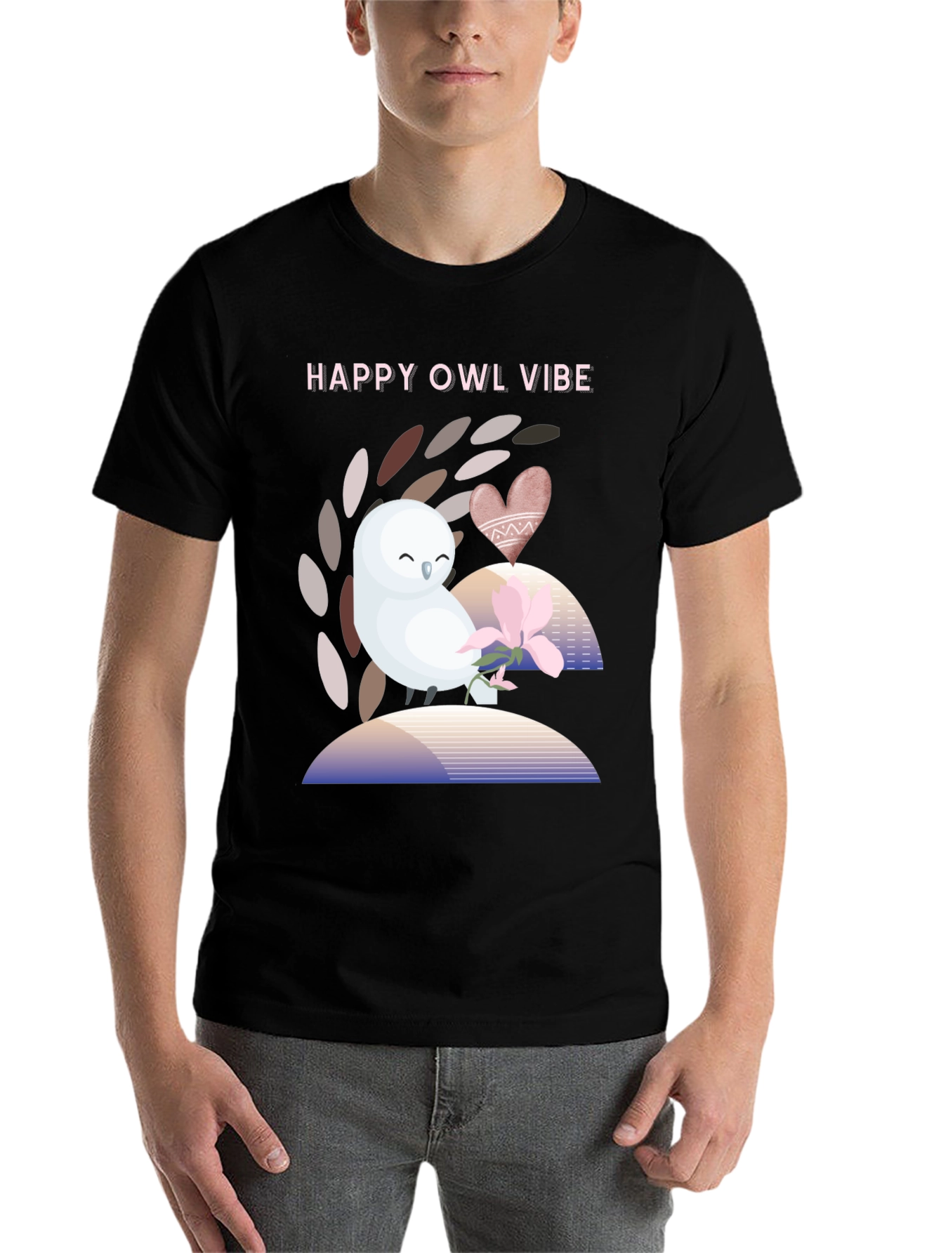 Black Happy Owl Vibe Graphic T-Shirt - Unisex view 7