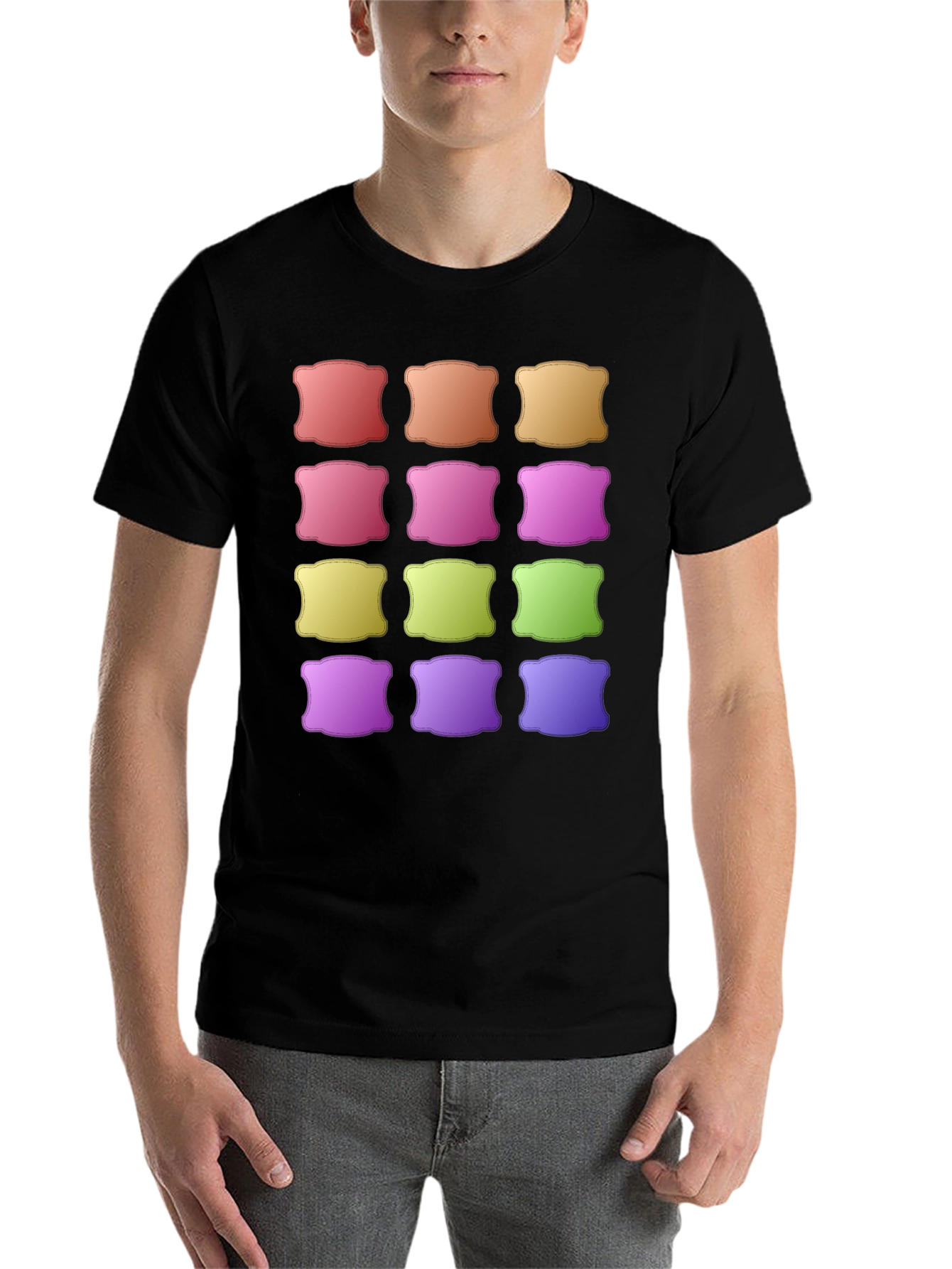 Black Colorful Pillow Pattern Black T-Shirt view 7