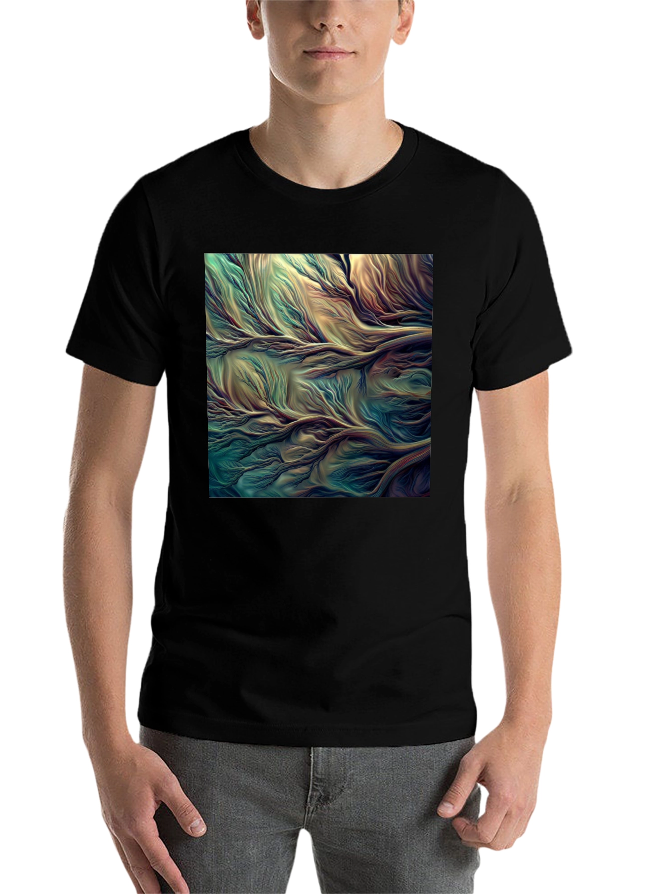 Black Abstract Flowing River T-Shirt view 7