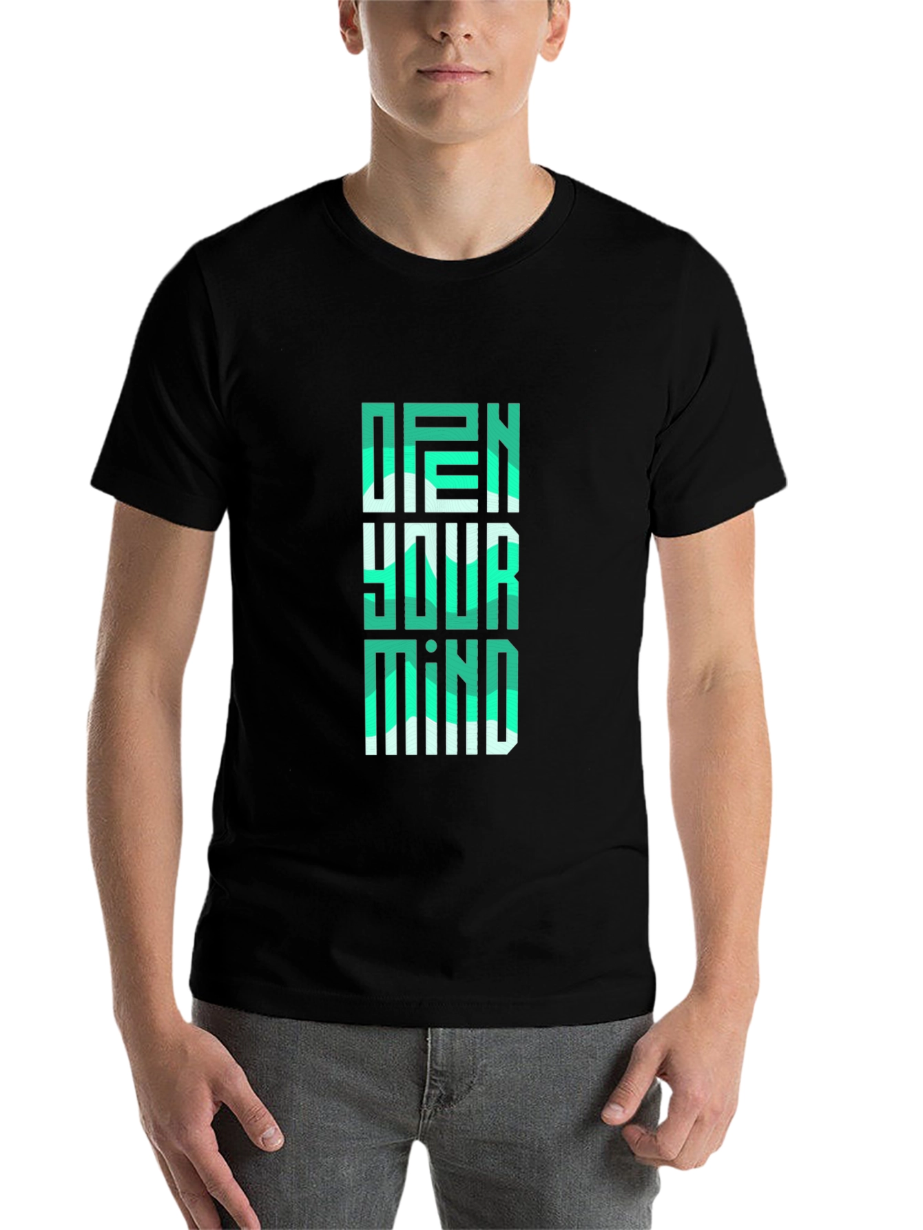 Black Open Your Mind Graphic Tee - Stylish Black T-Shirt view 7