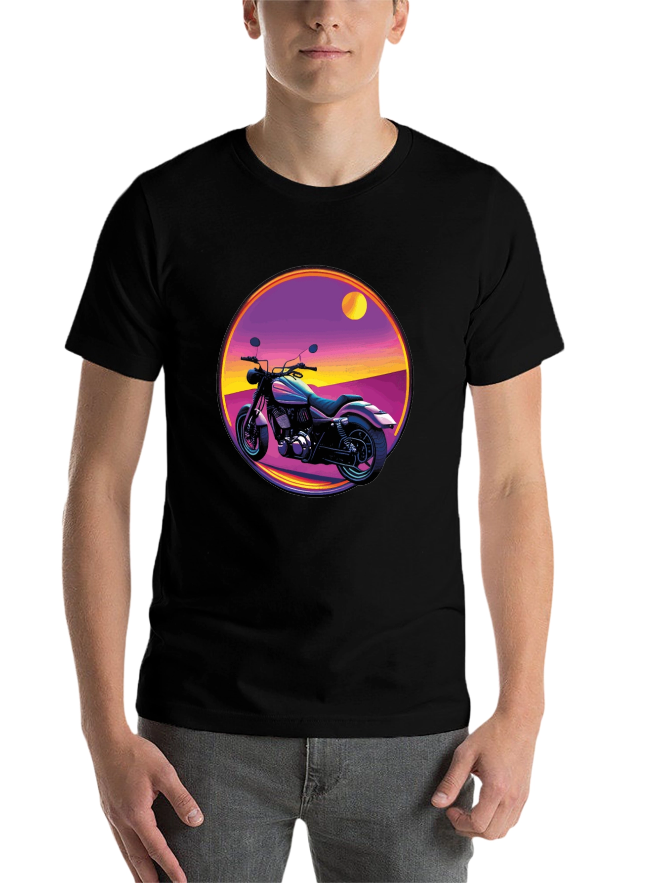 Black Retro Motorcycle Graphic Tee - Black Cotton T-Shirt view 7