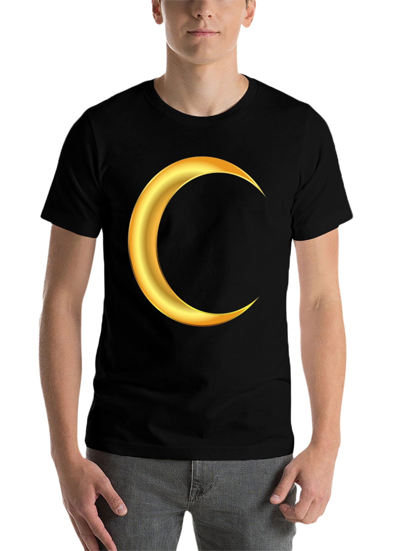 Black Golden Crescent Moon Graphic Black T-Shirt view 7