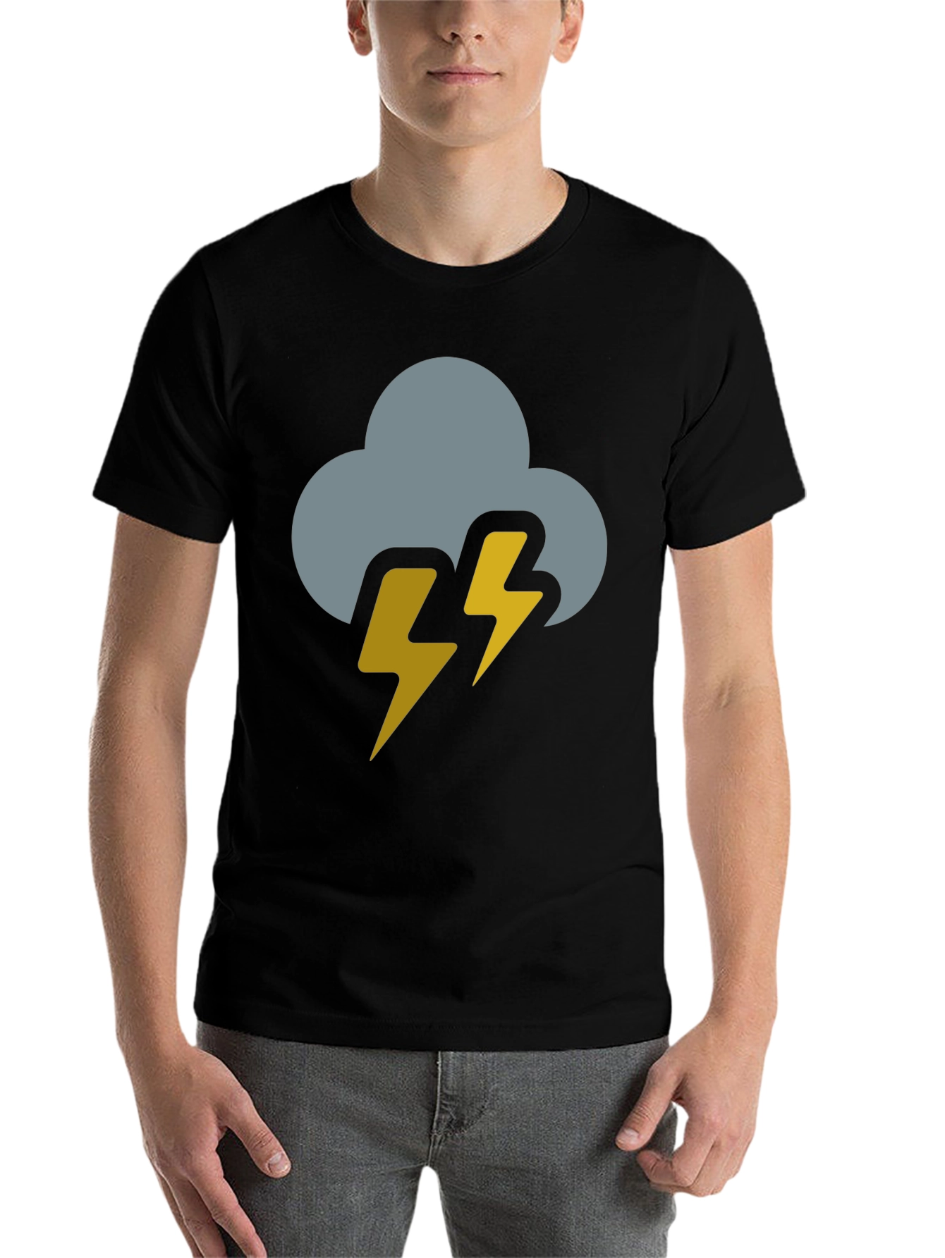 Black Storm Cloud Lightning Bolt Black T-Shirt view 7