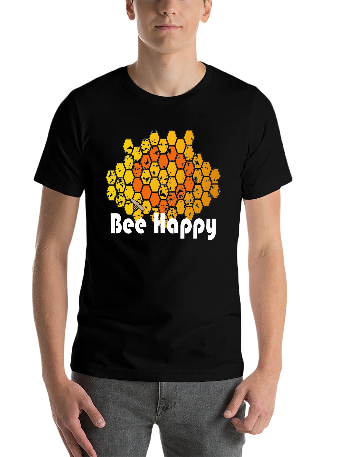 Bee Happy T-Shirt - Honeycomb Graphic Tee - 7