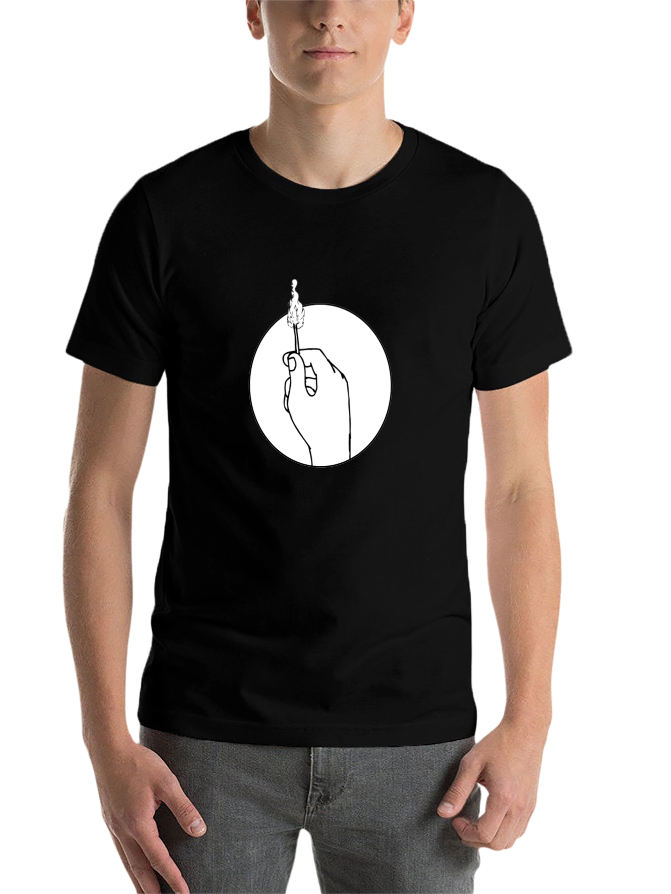 Black Hand Holding a Match Graphic T-Shirt view 7