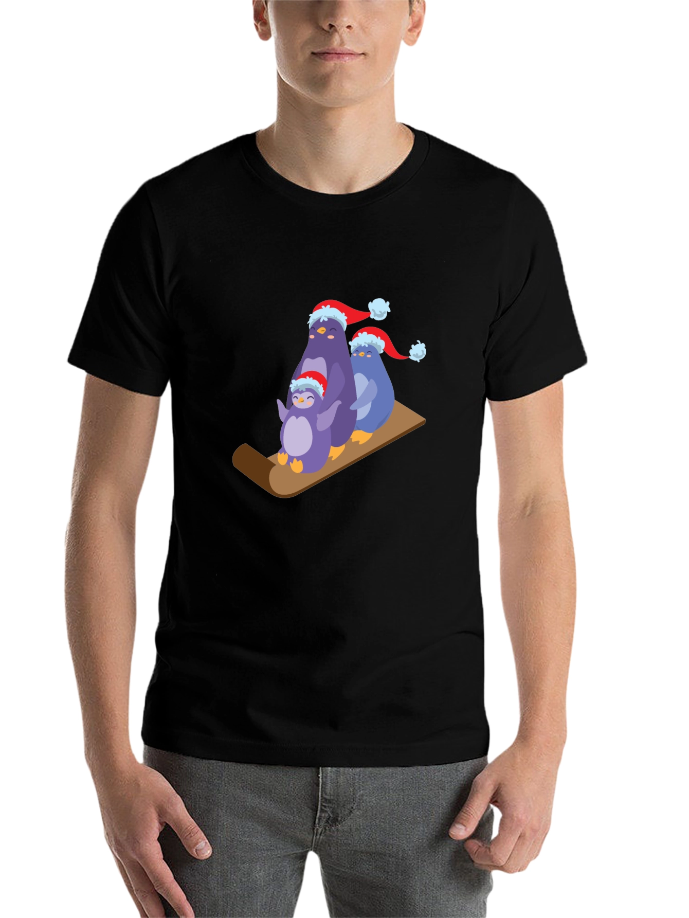 Black Penguin Family Holiday Sledding T-Shirt view 7