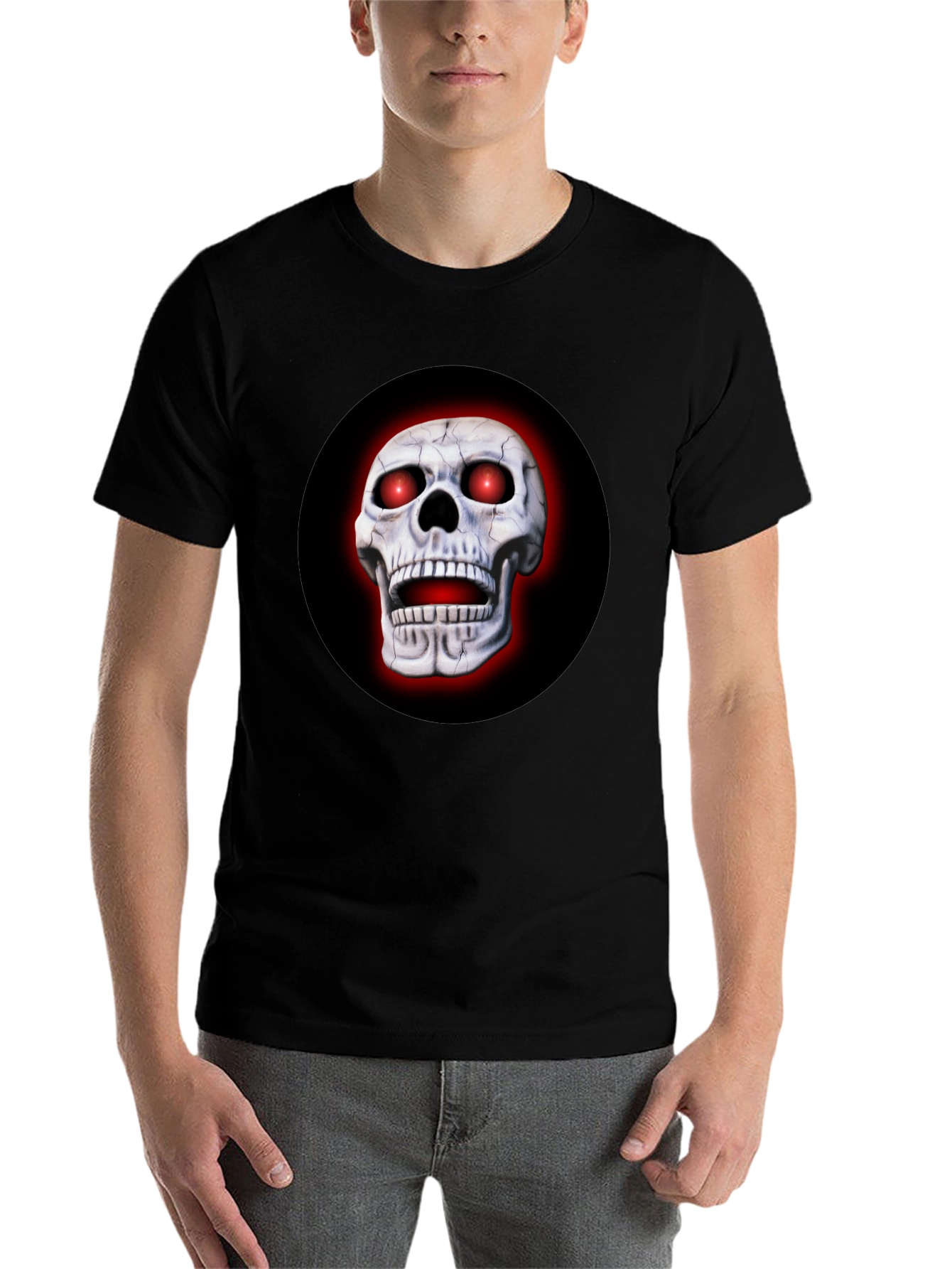 Black Men's Skull Graphic Print Black T-Shirt view 7