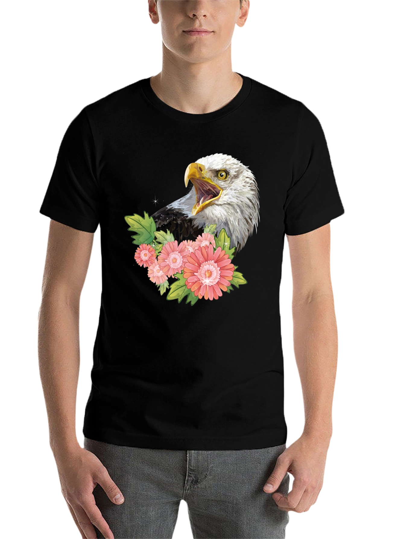 Black Eagle and Floral Graphic Print T-Shirt view 7