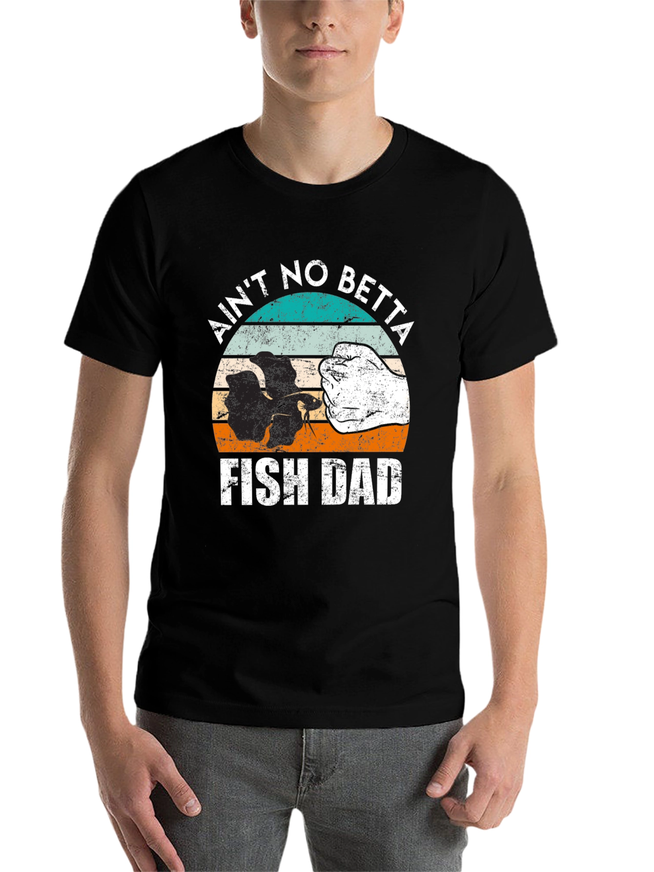 Black Ain't No Betta Fish Dad T-Shirt view 7