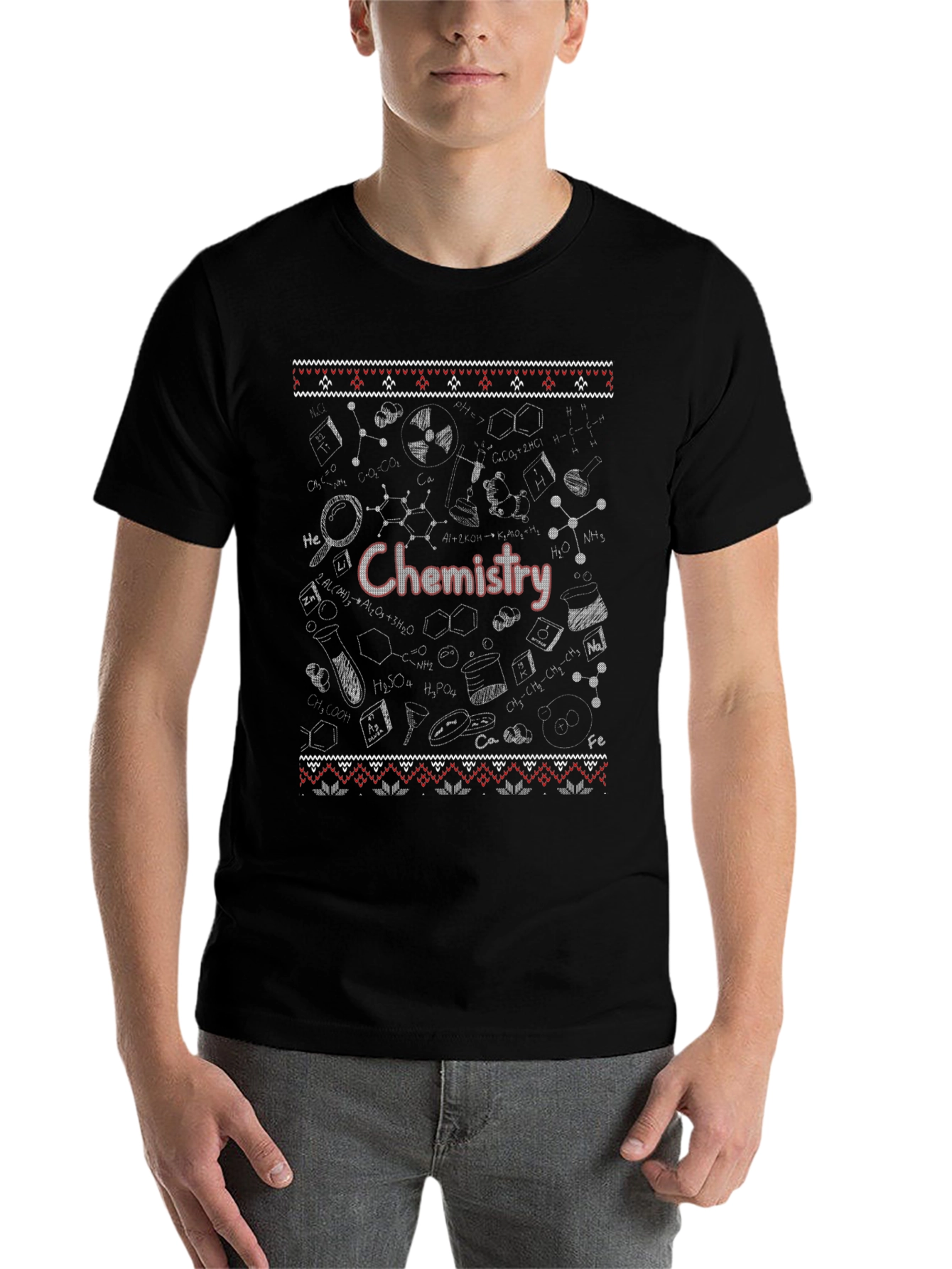 Black Chemistry Ugly Christmas Sweater Style T-Shirt view 7