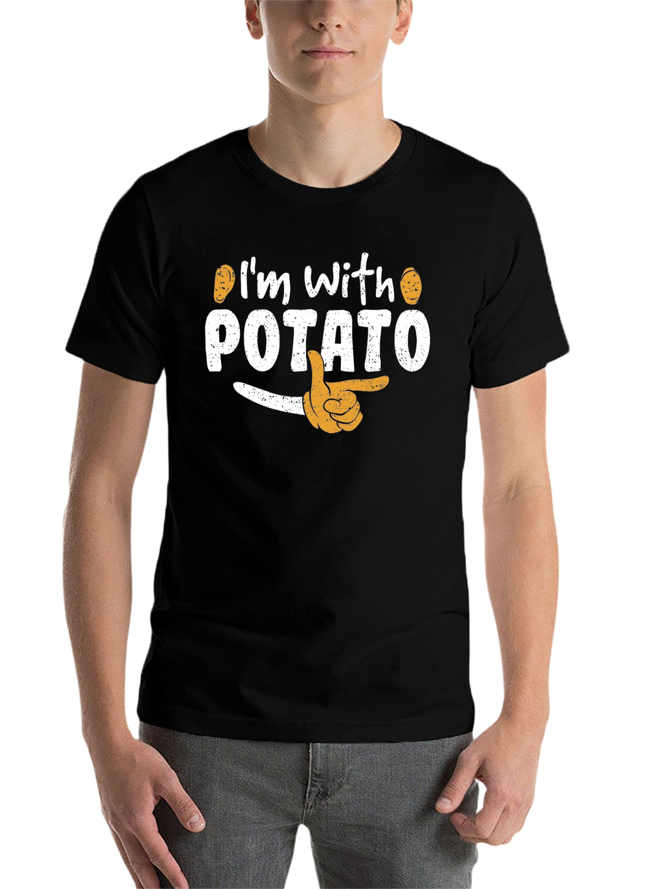 Black I'm with Potato Funny Graphic T-Shirt view 7