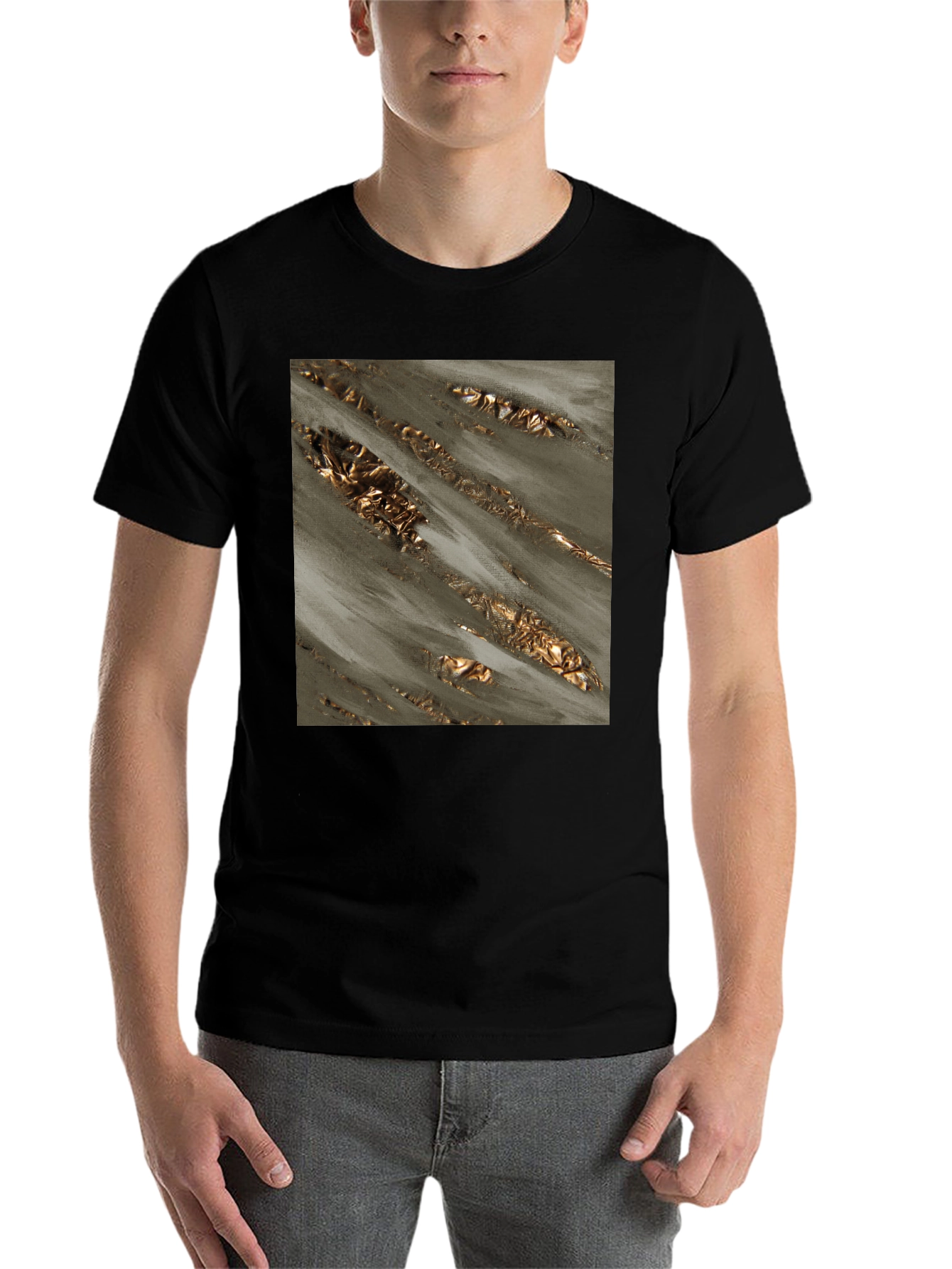 Black Abstract Gold Foil Art Black T-Shirt view 7