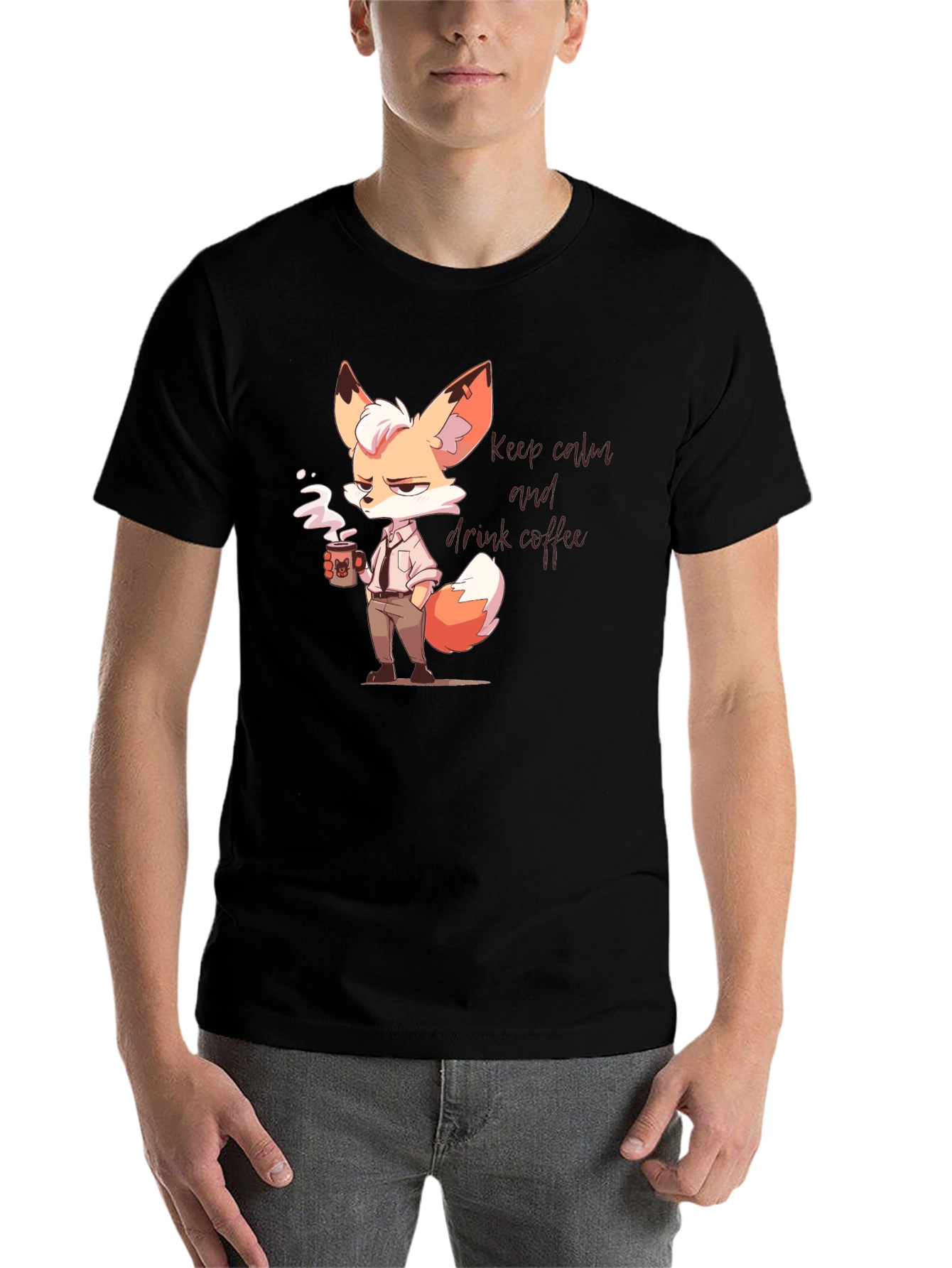 Black Cool Fox Coffee T-Shirt view 7