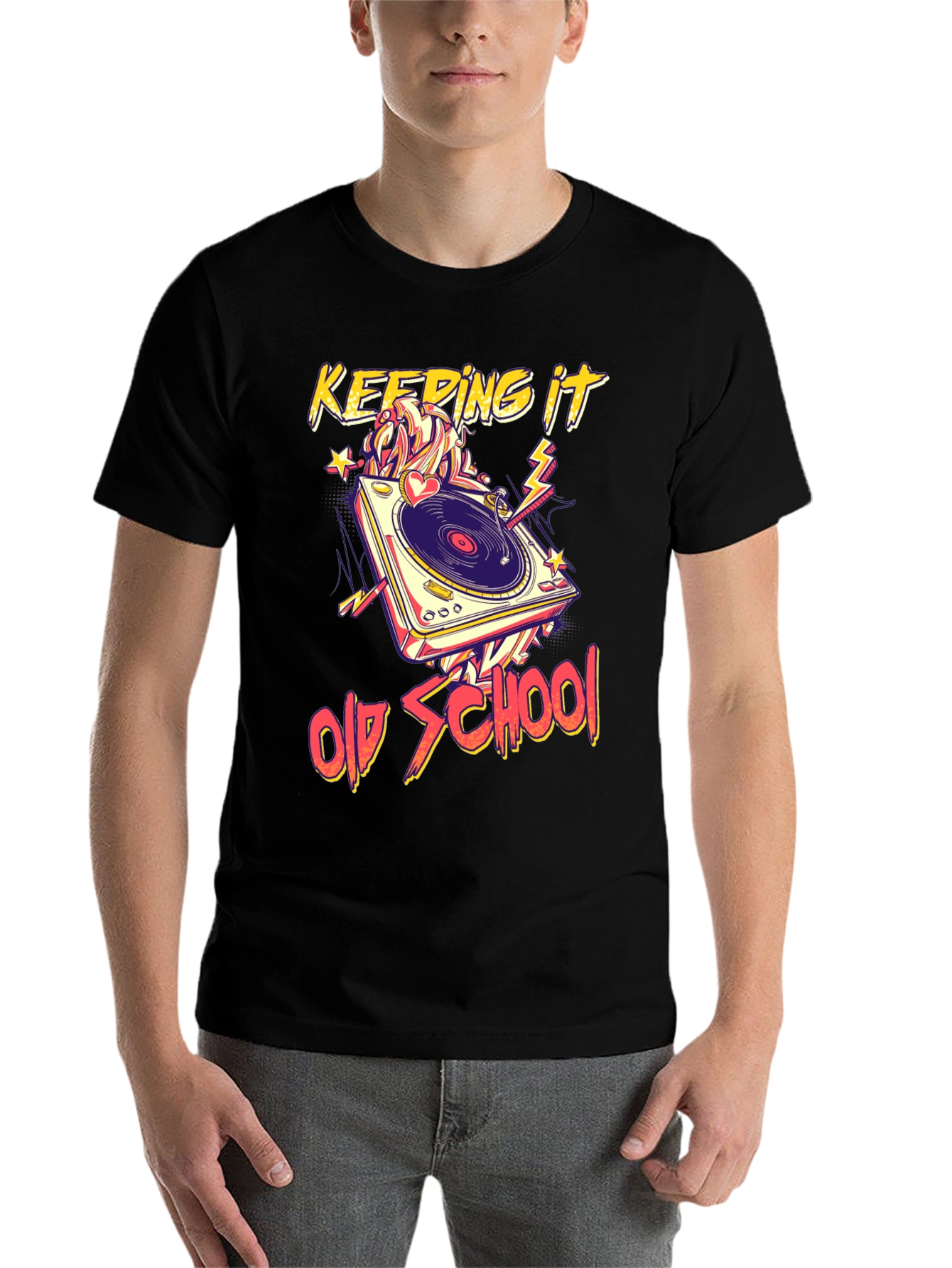 Black Keeping It Old School Turntable Graphic Tee view 7