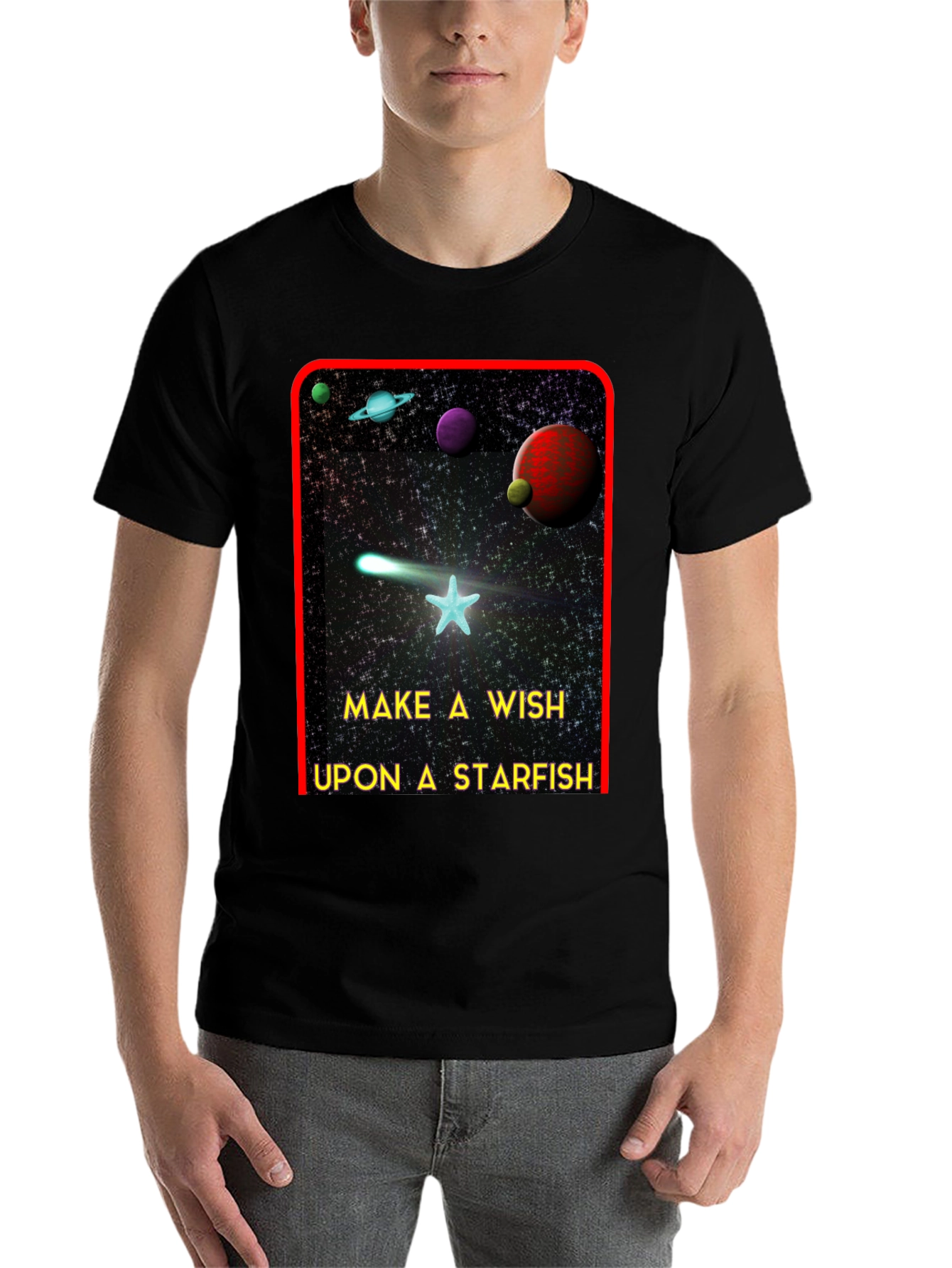 Black Make A Wish Starfish T-Shirt - Galaxy Design Tee view 7