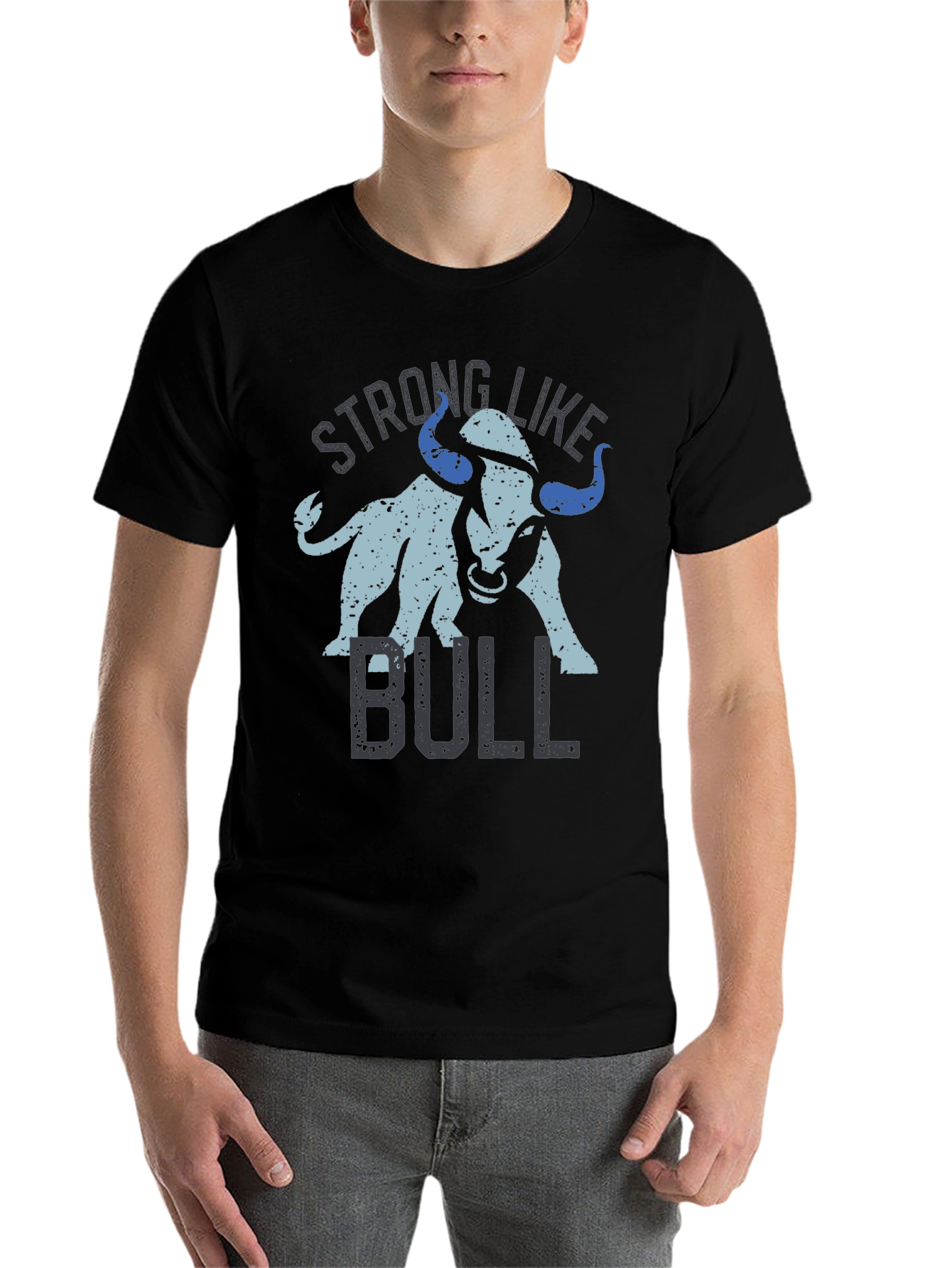 Black Strong Like Bull Graphic Tee - Black Cotton Blend T-Shirt view 7