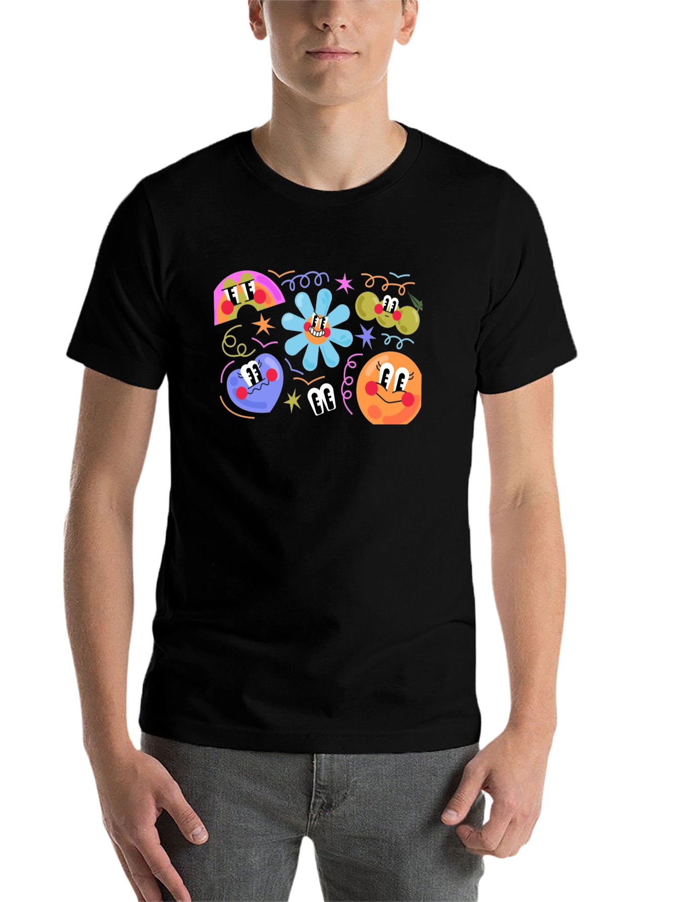 Black Retro Cartoon Print Black T-Shirt view 7