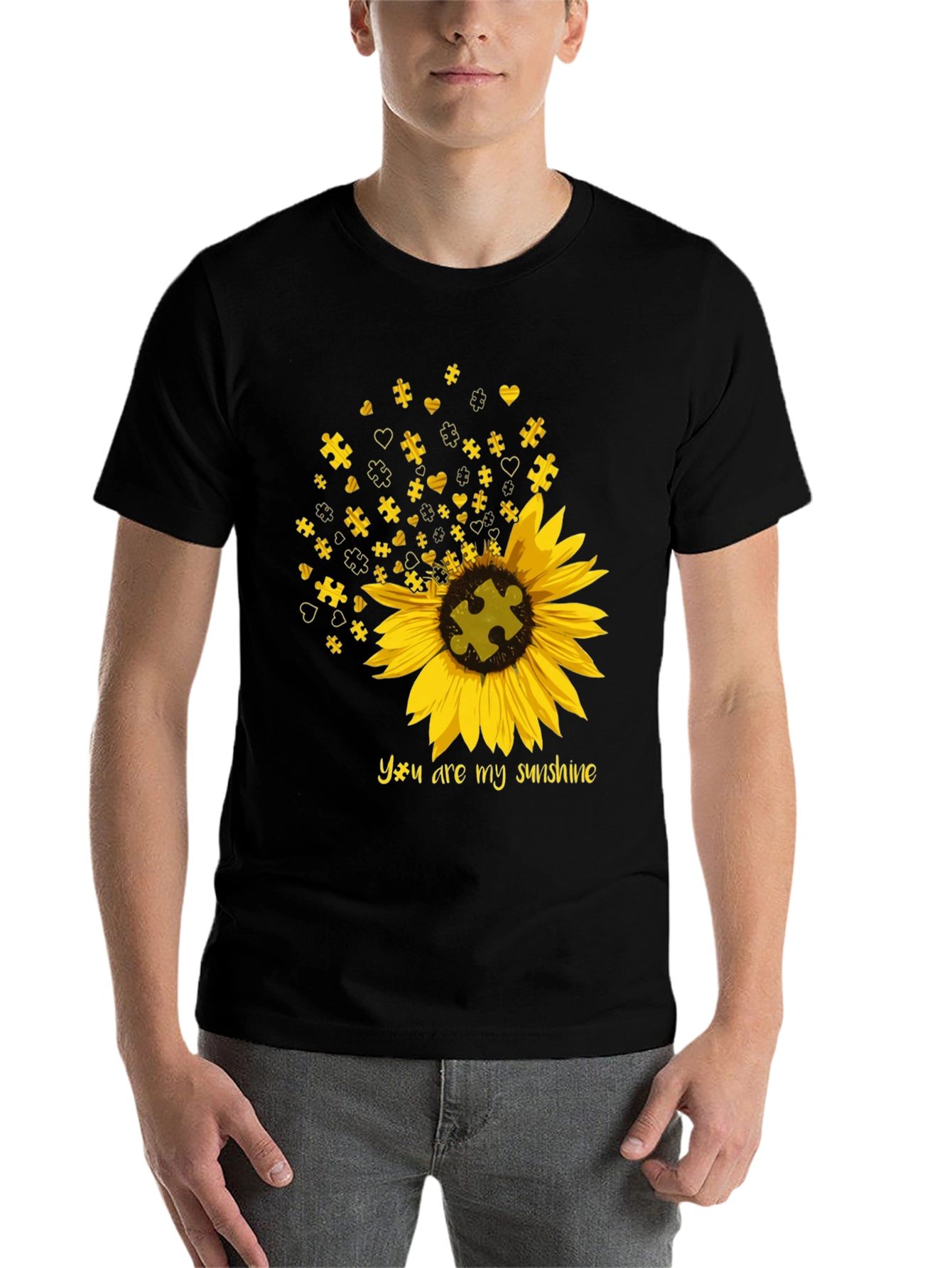 Black Autism Awareness Sunflower T-Shirt view 7