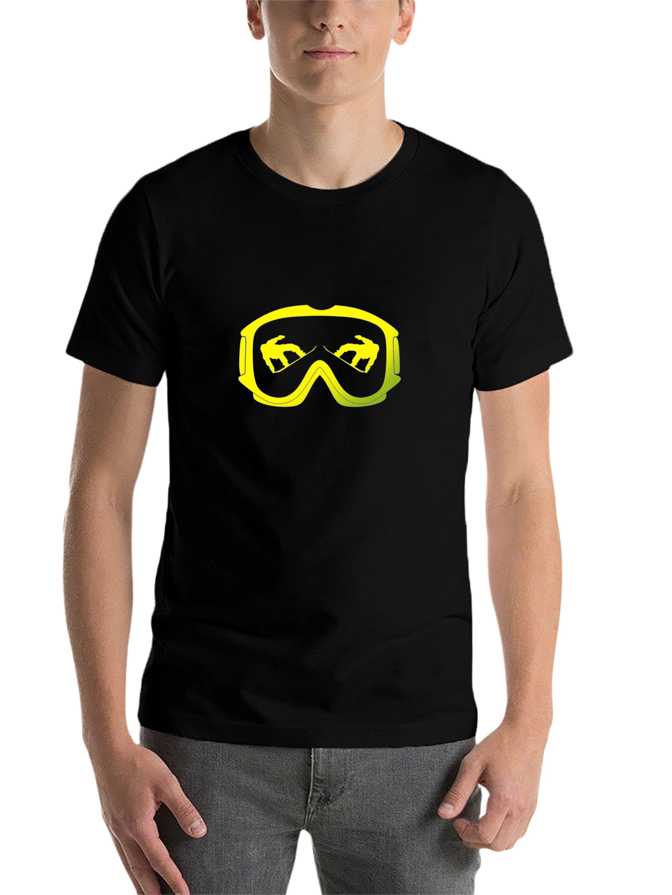 Black Snowboard Goggles Graphic Tee - Black Cotton T-Shirt view 7