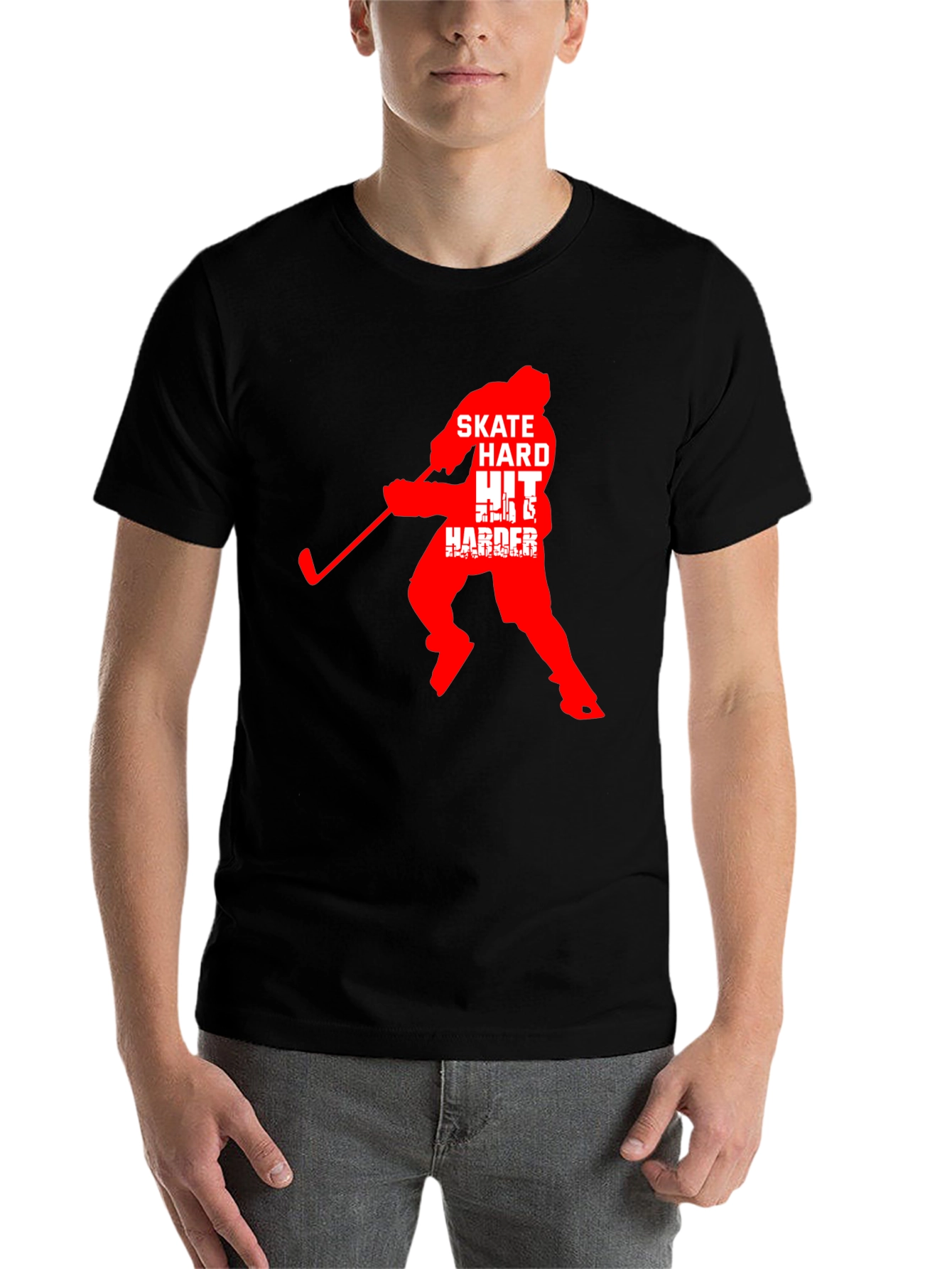 Black Hockey T-Shirt: Skate Hard, Hit Harder! view 7