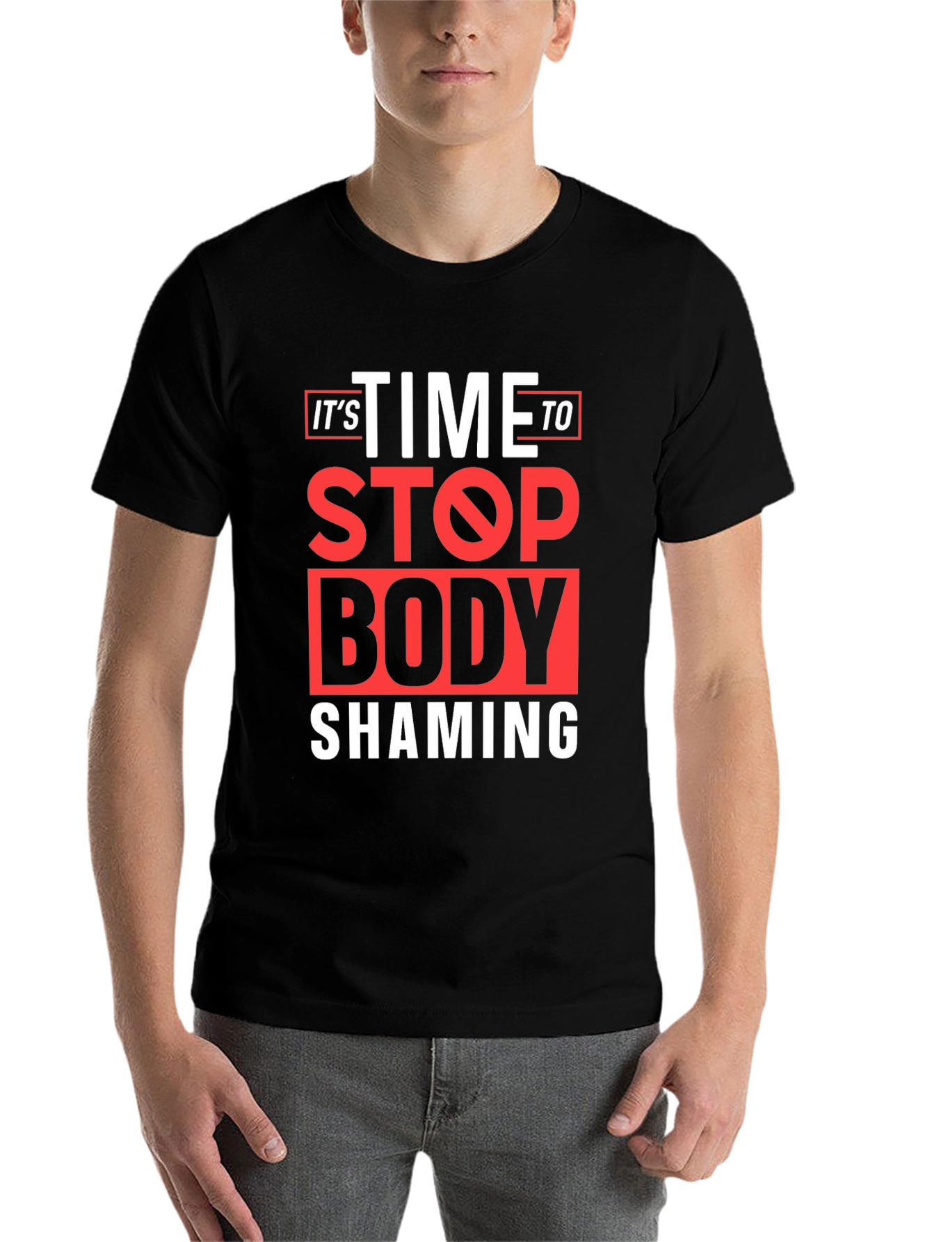 Black Stop Body Shaming Graphic Tee - Black view 7