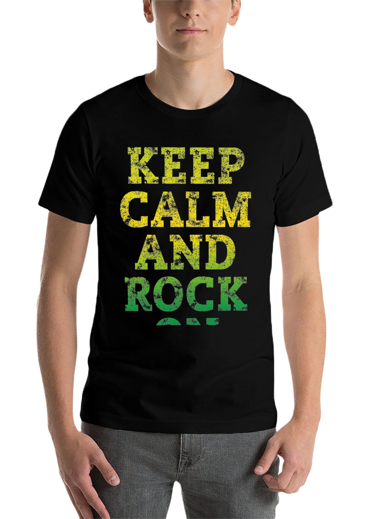 Black Keep Calm and Rock On Black T-Shirt view 7