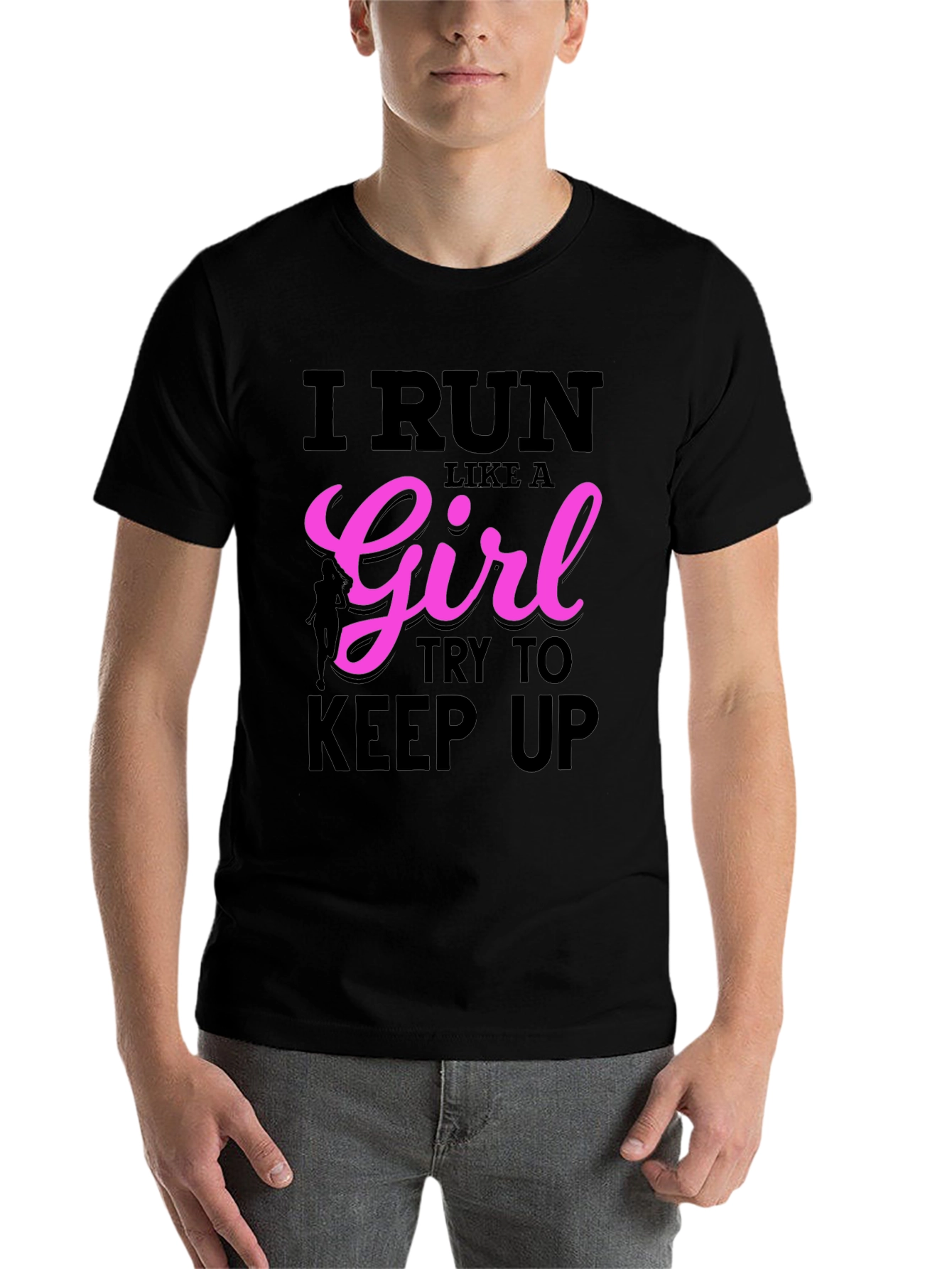 Black I Run Like A Girl T-Shirt - Running Tee view 7