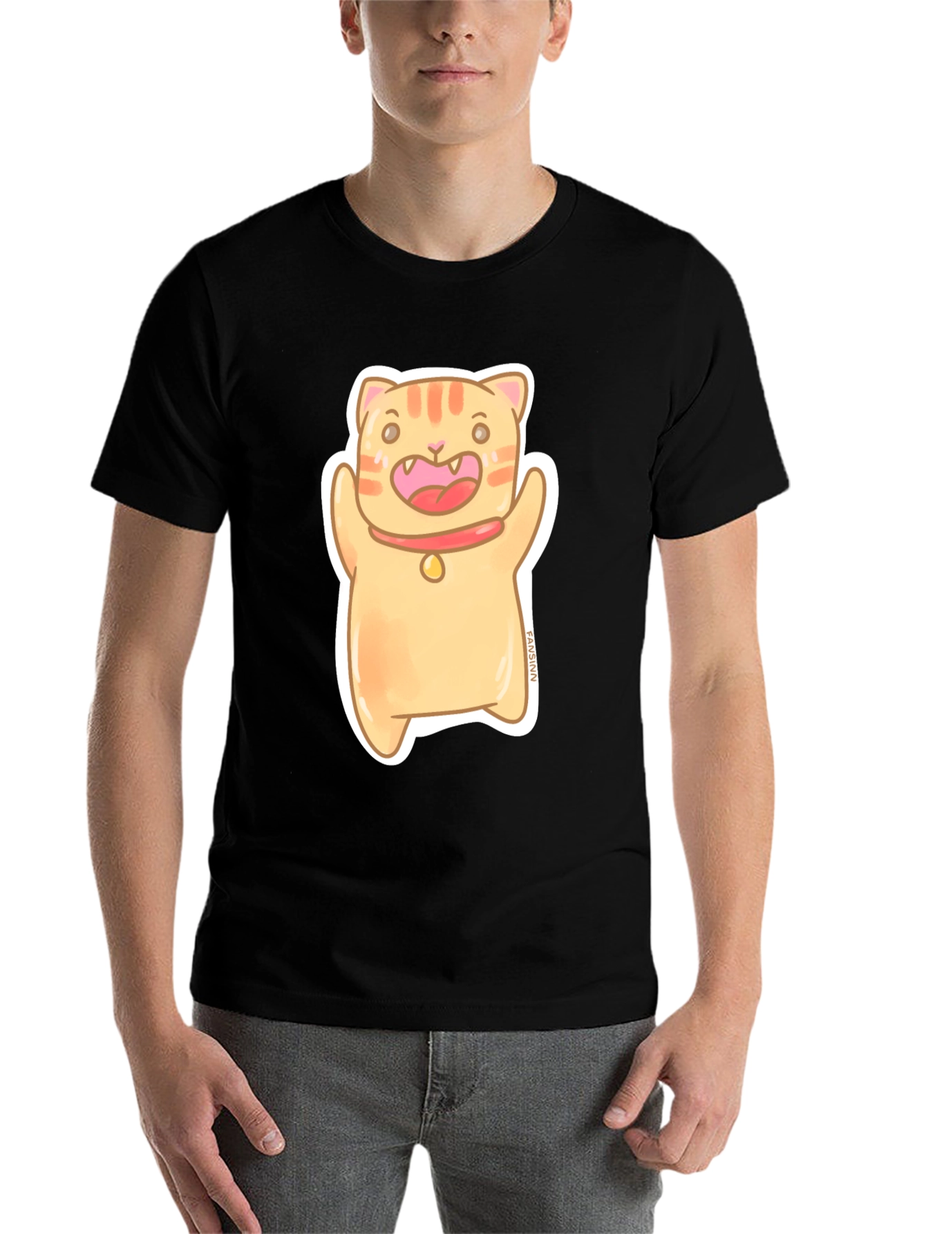 Black Cute Cat Cartoon Graphic Tee view 7