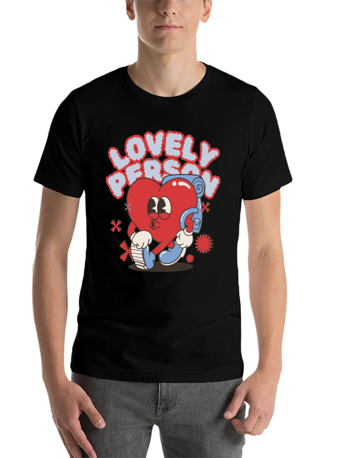 Black Lovely Person Heart Cartoon Black T-Shirt view 7