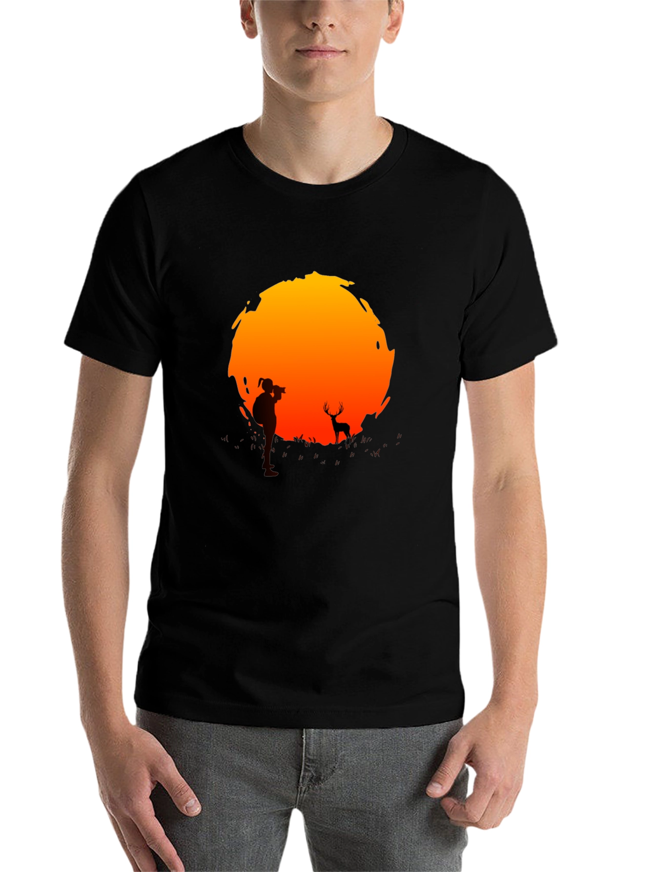 Black Sunset Photographer Graphic Tee - Black Cotton T-Shirt view 7