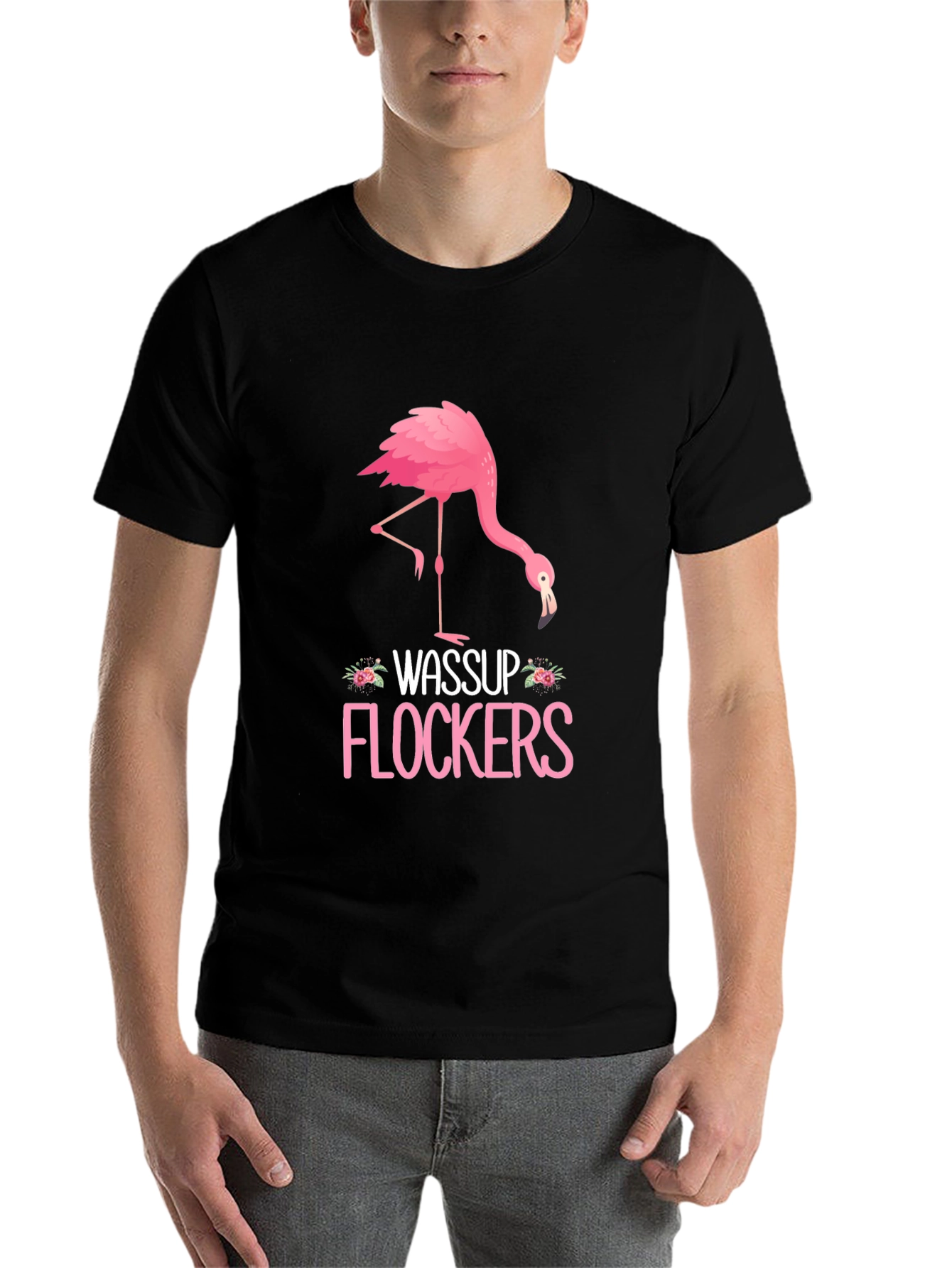 Black Wassup Flockers Flamingo Graphic Tee view 7