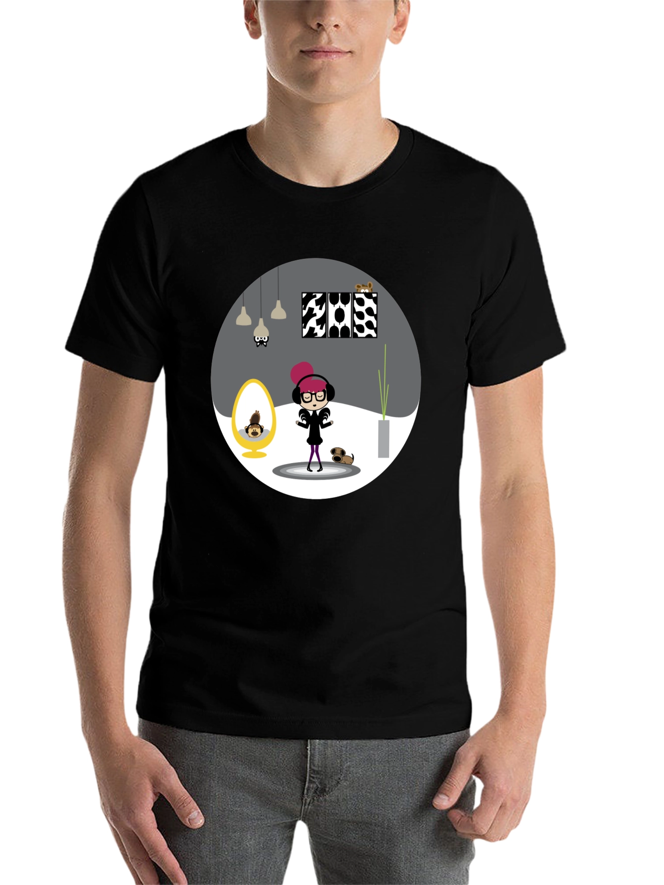 Black Cartoon Graphic Tee - Funky Room Print view 7