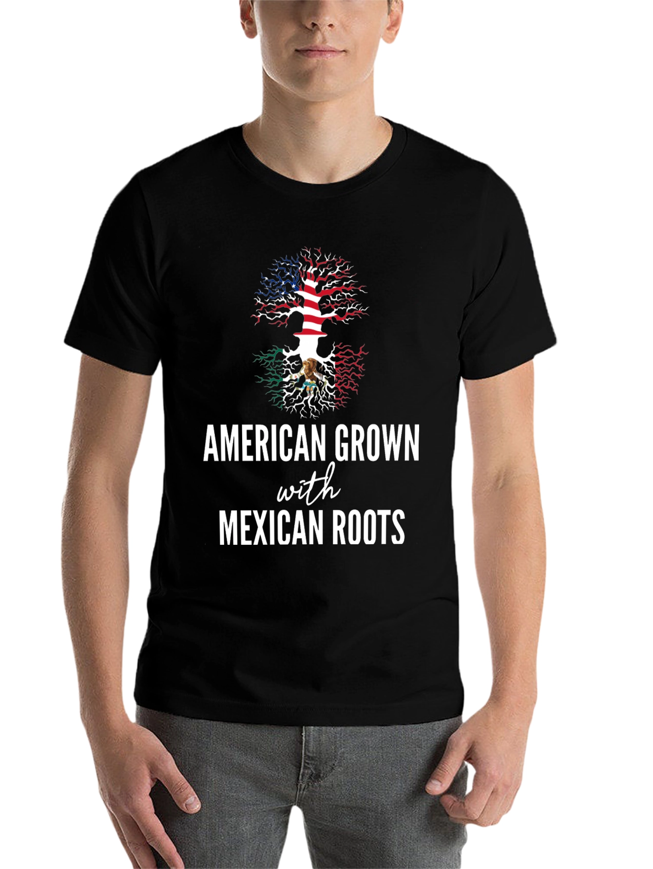 Black American Grown with Mexican Roots Tee view 7