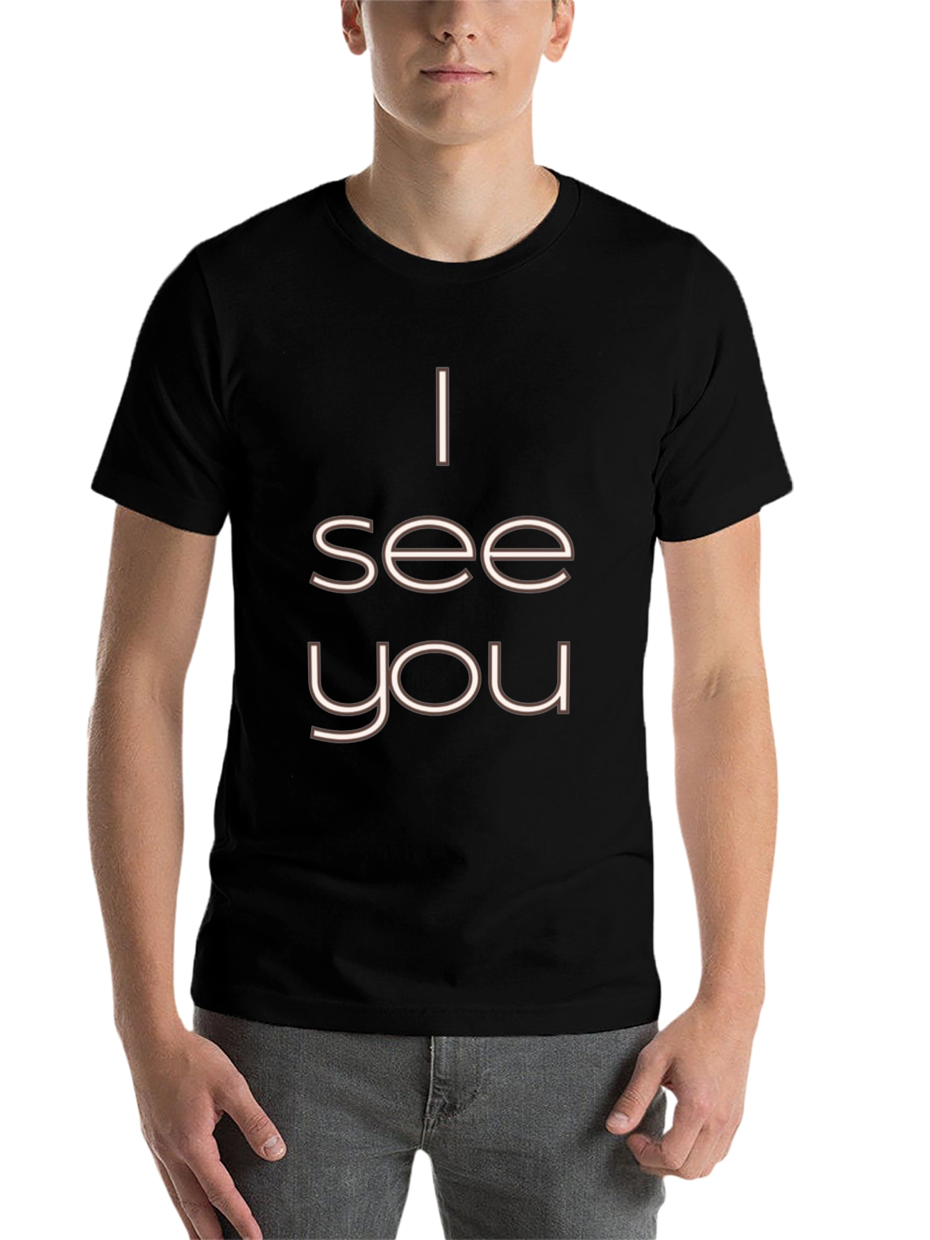 Black I See You T-Shirt - Black Crew Neck Graphic Tee view 7
