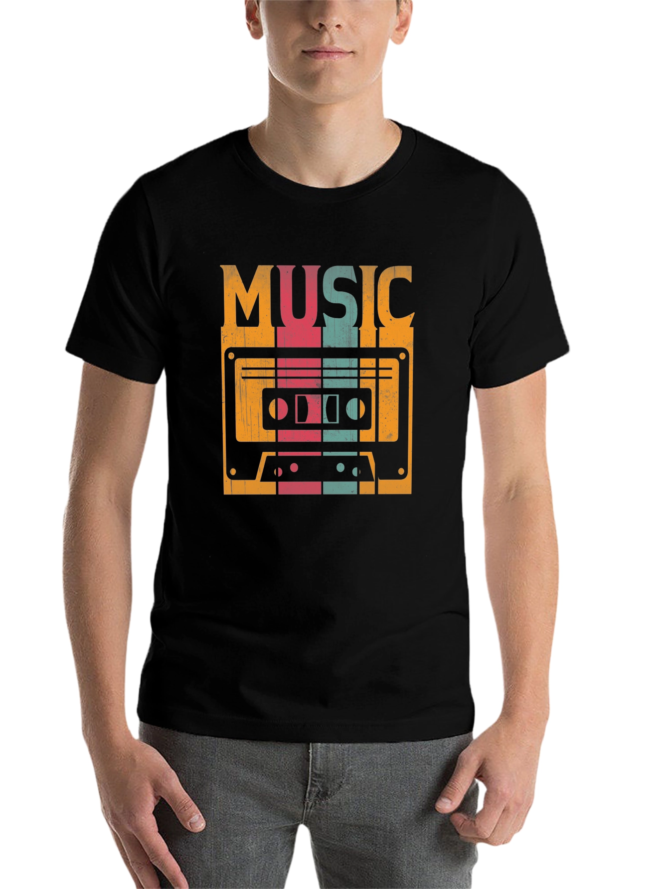 Black Retro Music Cassette Graphic Tee - Vintage Style Shirt view 7