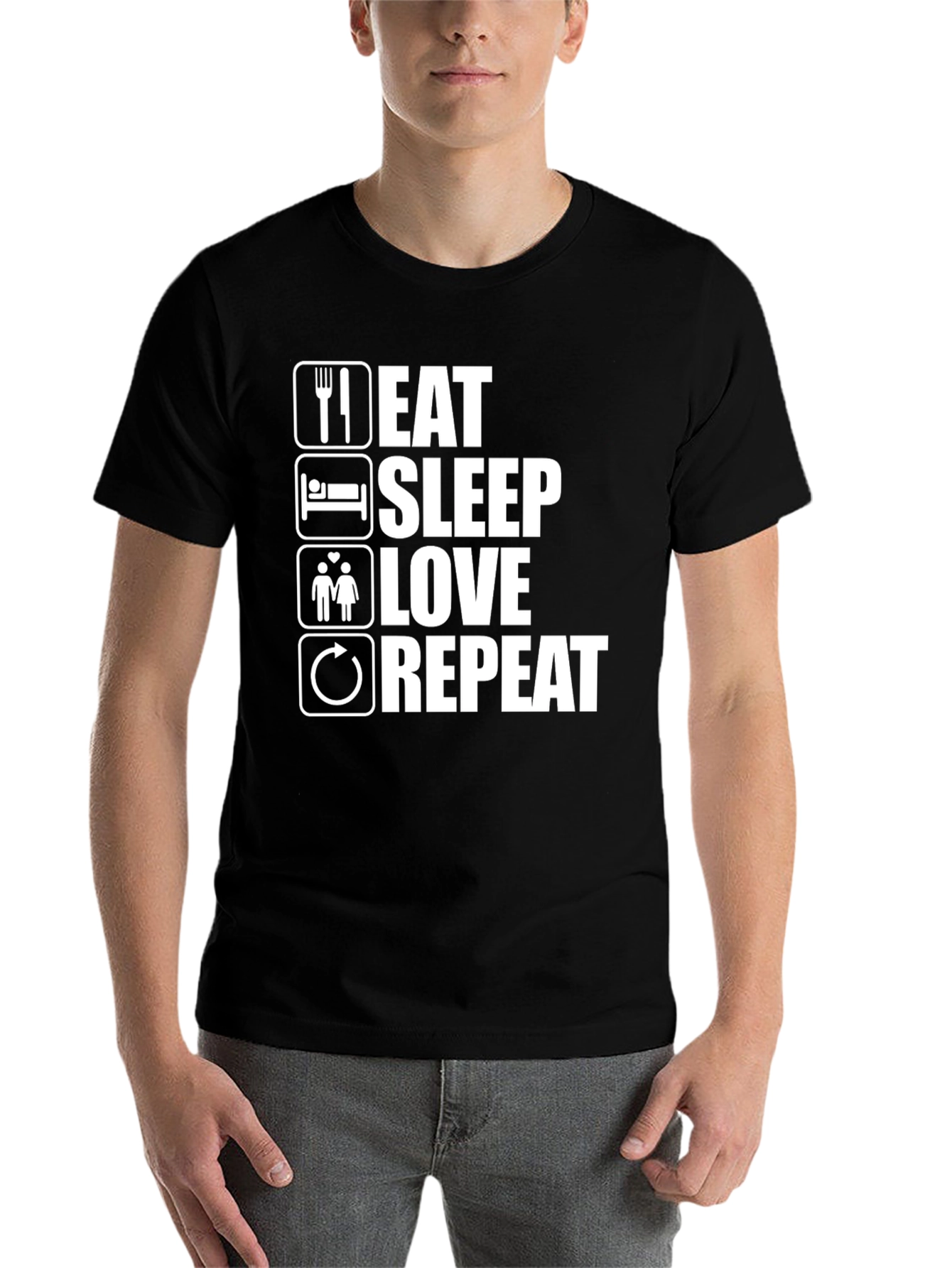 Black Eat Sleep Love Repeat Graphic Tee - Unisex view 7