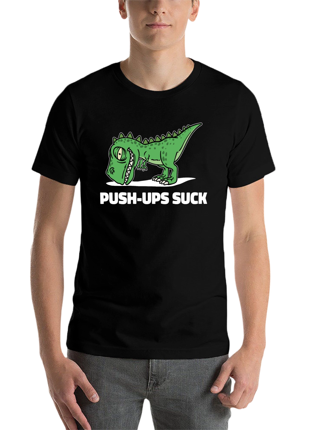 Black Funny Dinosaur Push-Ups Suck Graphic T-Shirt view 7