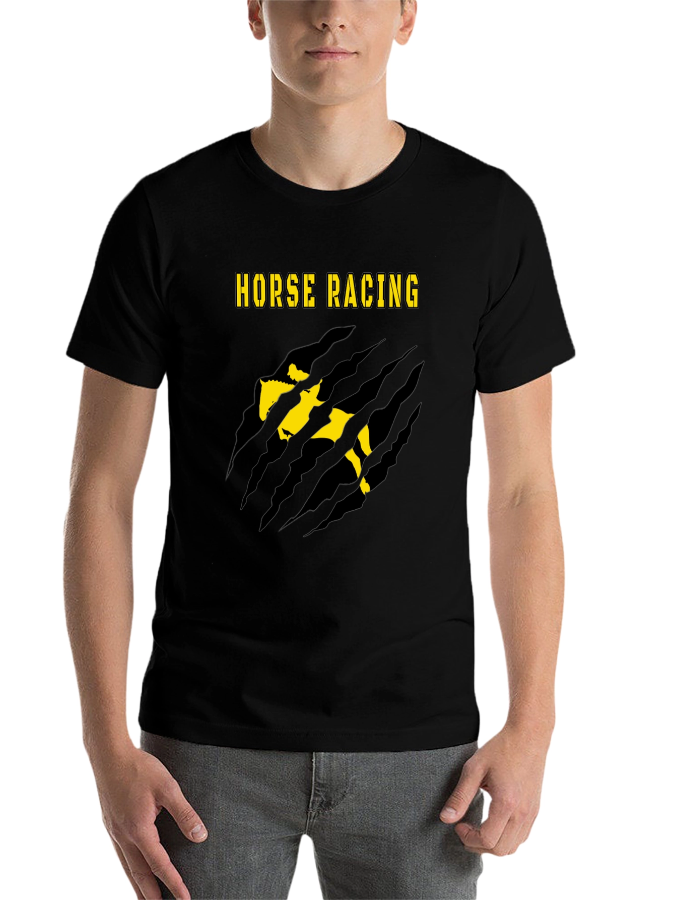 Black Horse Racing Graphic Tee - Black Cotton Blend T-Shirt view 7