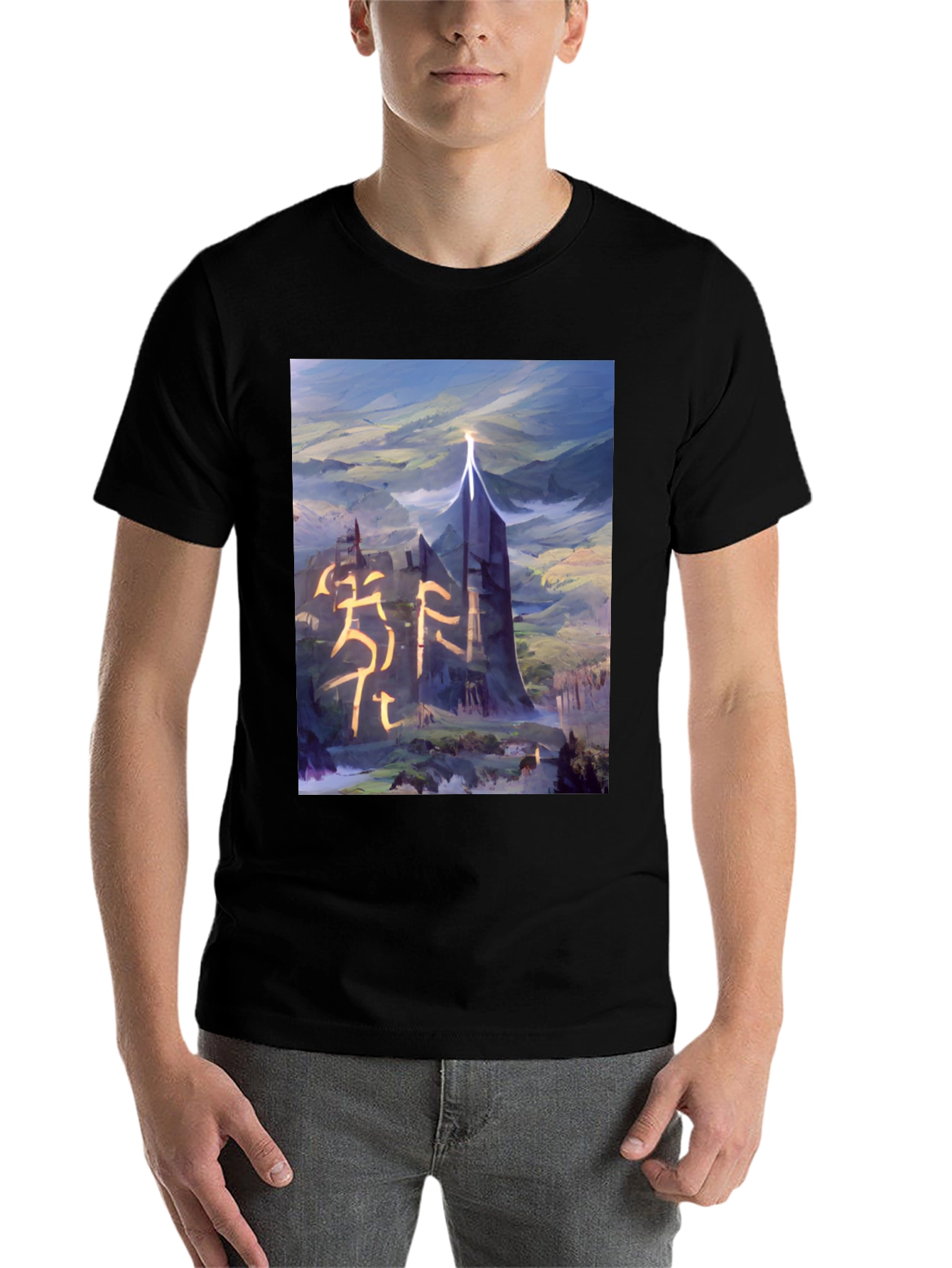 Black Fantasy Landscape Graphic Tee - Black T-Shirt view 7
