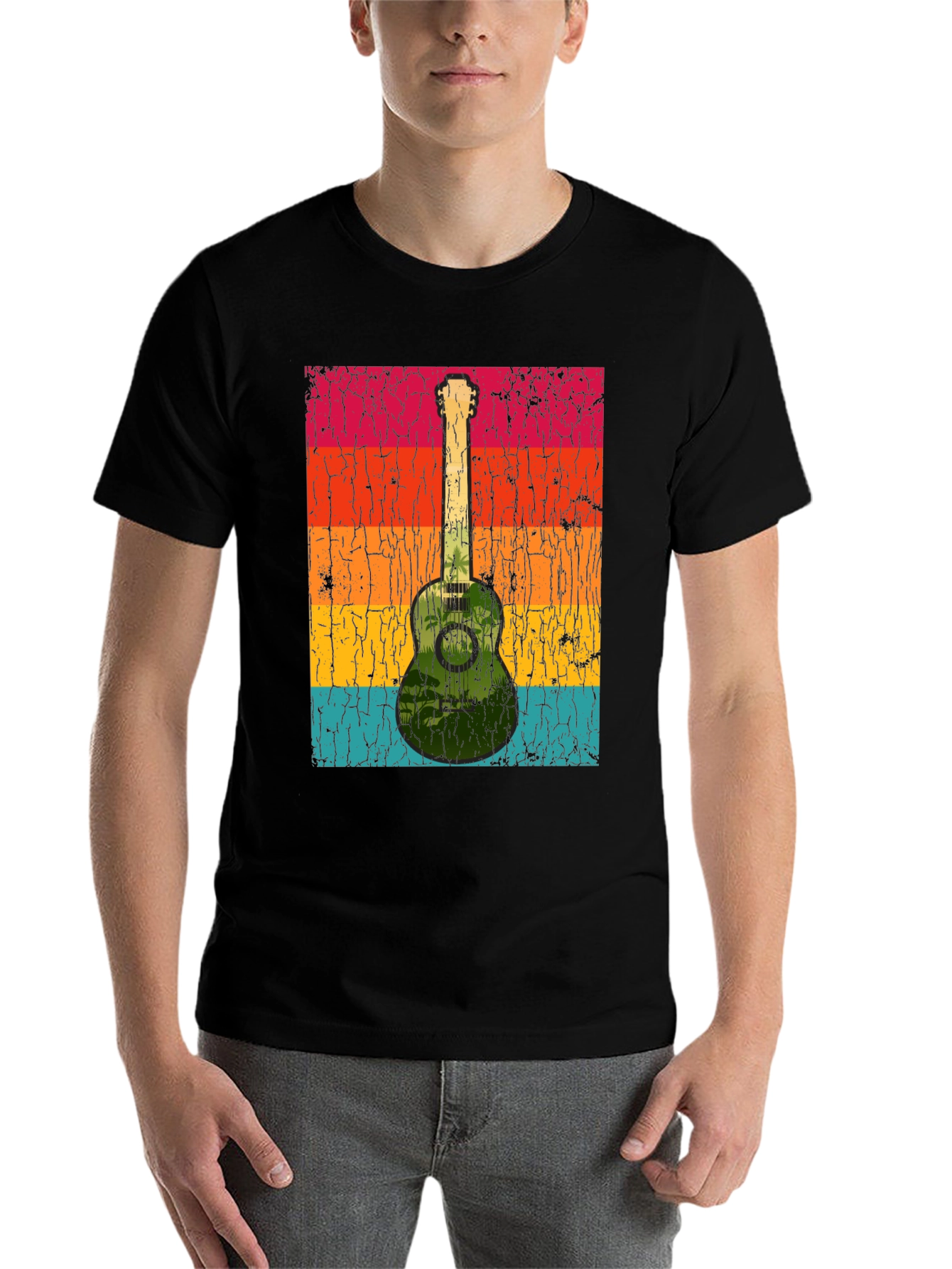 Black Retro Guitar T-Shirt - Tropical Vibes view 7